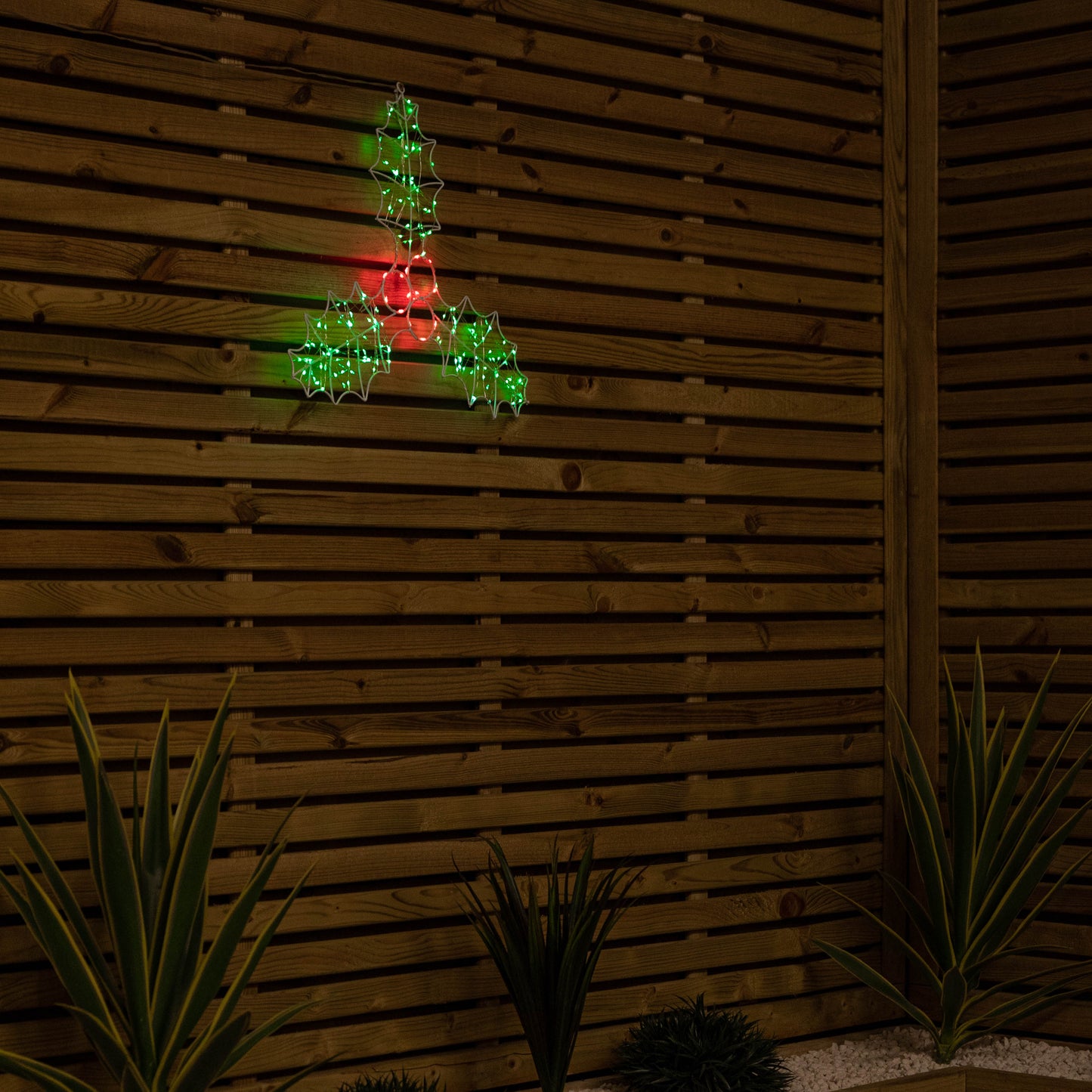 46cm Light up Holly with Berries Christmas Silhouette with Red and Green LEDs