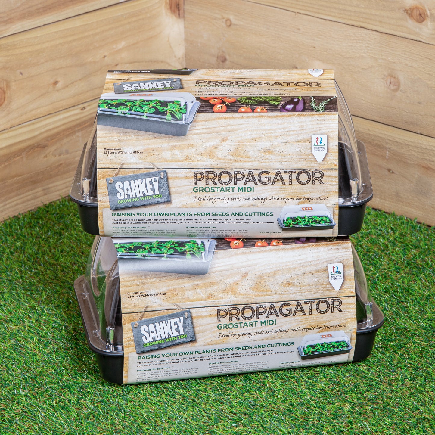 Pack of 2 38cm Unheated Grostart Midi Propagator Seed Starter Tray