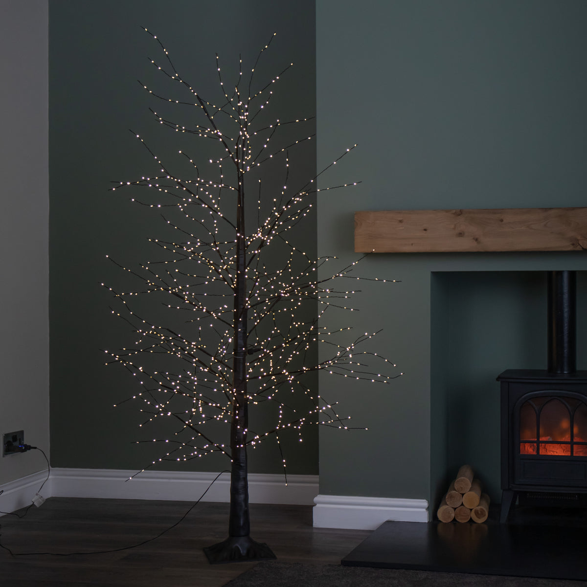 6ft (1.8m) Tall Light up Black Micro Dot Christmas Tree with 1100 Warm White LEDs and Remote Control