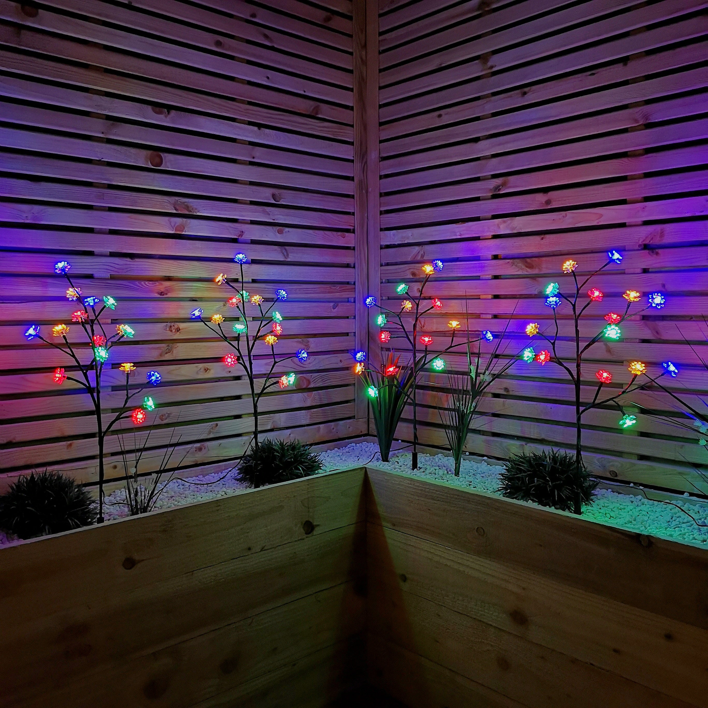 Set of 4 60cm Light up Lotus Christmas Path Lights with 64 Multi-Coloured LEDs