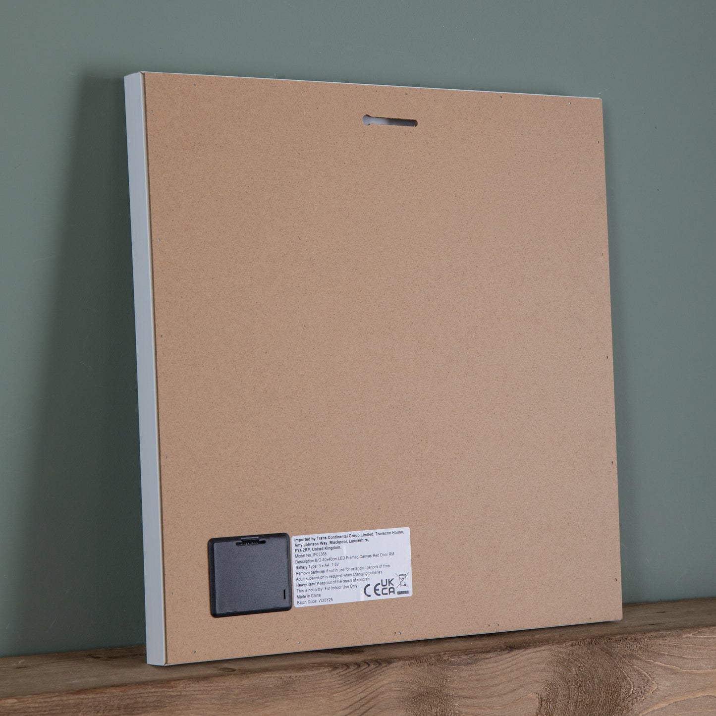 40 x 40cm Battery Operated Light up Framed Christmas Canvas with Red Door & Warm White LEDs