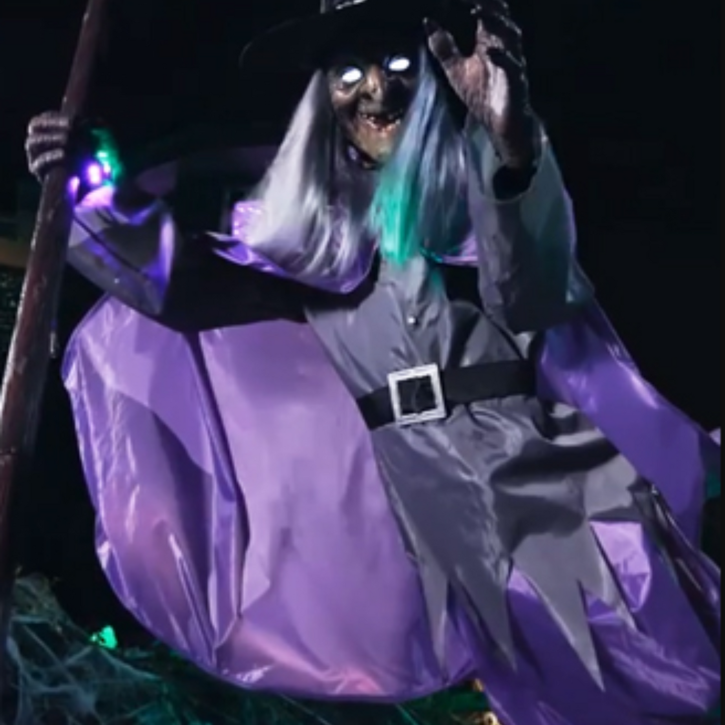 Home Accents Holiday 12ft Giant Animated Hovering Halloween Witch with Broomstick and LEDs