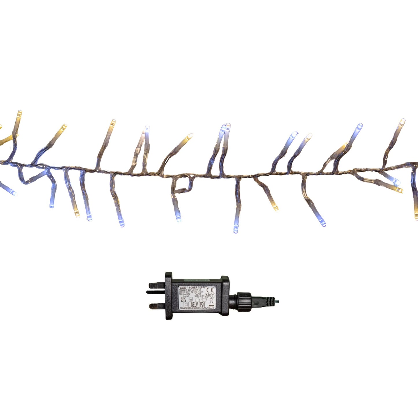 12.4m 960 LED ClusterBrights Christmas Lights with Timer in Warm & Cool White Clear Cable