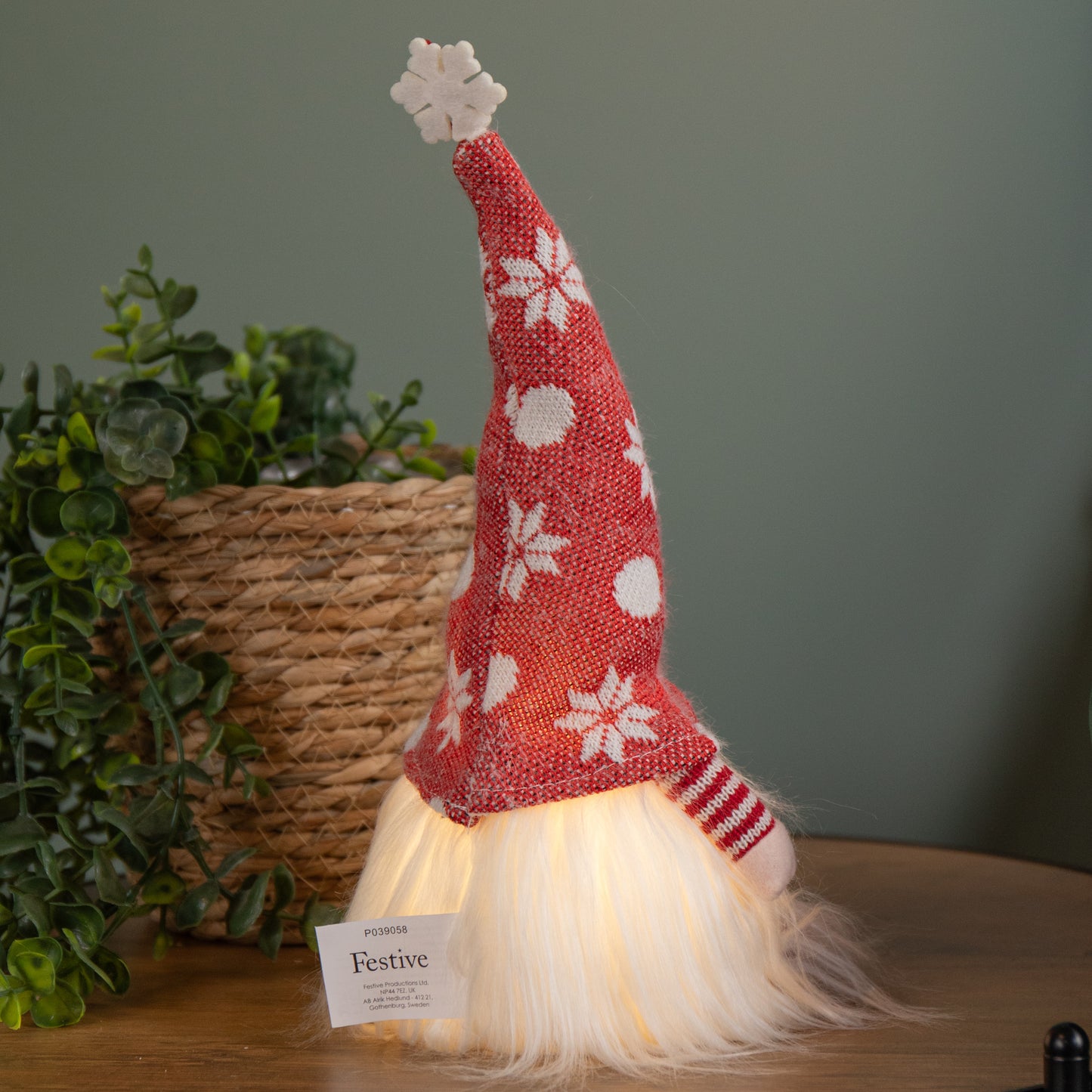 30cm Battery Operated Light up Christmas Standing Gonk Decoration in Red