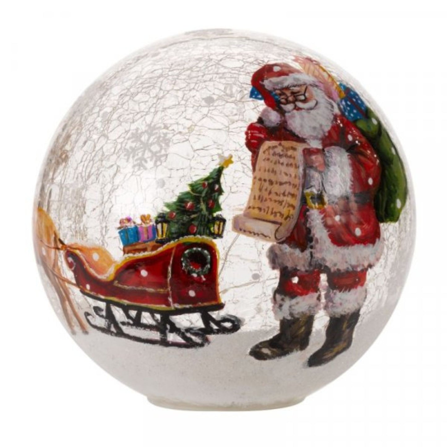 20cm Battery Operated Warm White LED Crackle Effect Ball Christmas Decoration with Santa