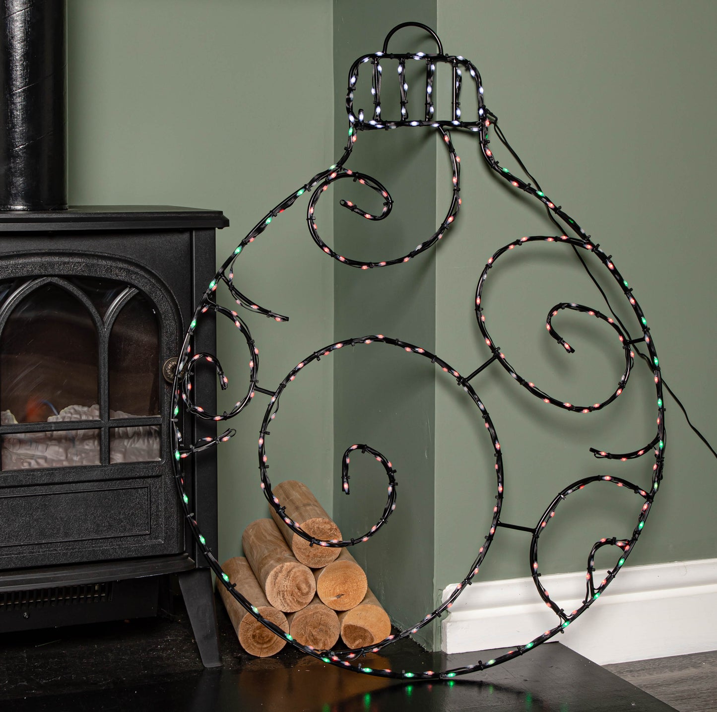 78cm Metal Hanging Christmas Bauble with 245 Static & Twinkling LEDs in Red & Green