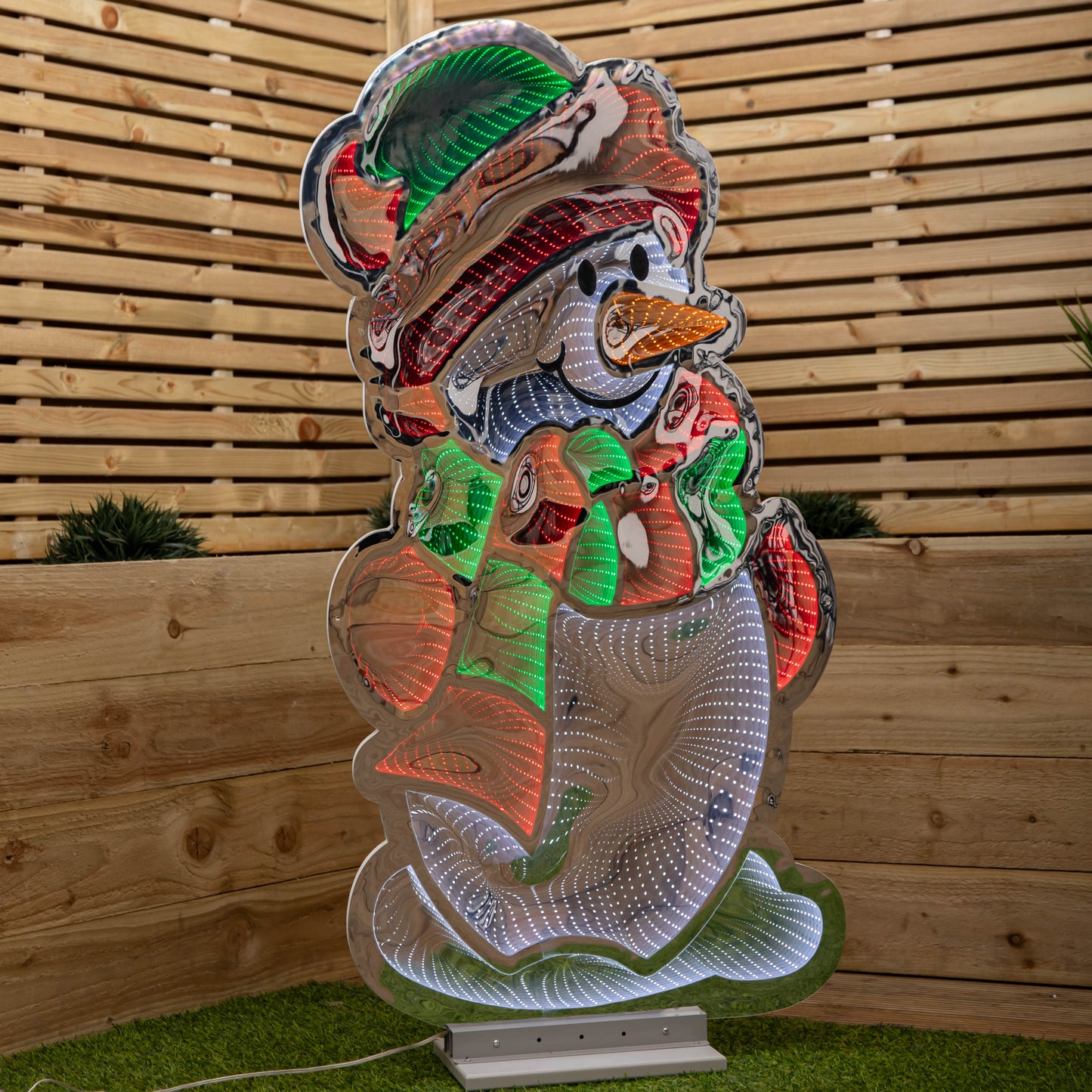 4ft (1.2m) Tall Standing Light up Snowman Infinity Christmas Decoration with Multi-Coloured LEDs