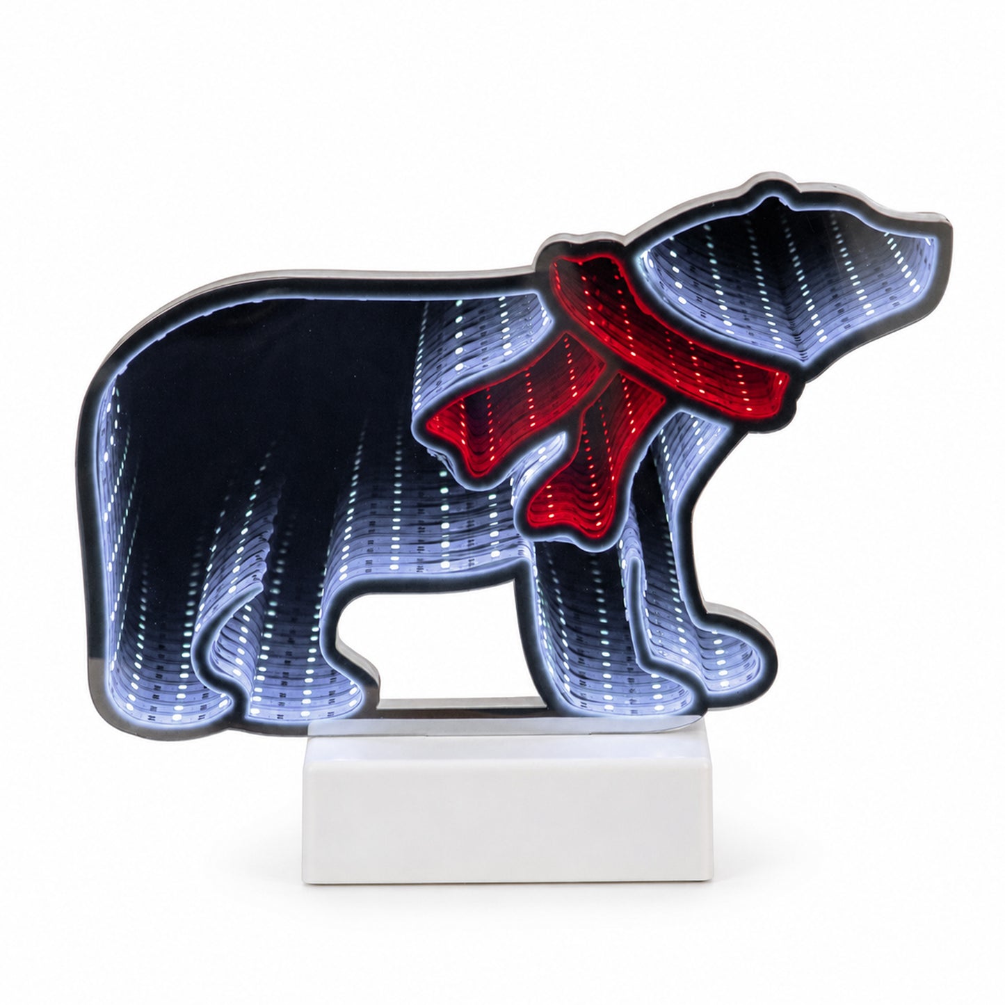 27cm Polar Bear Infinity Mirror Light Up Decoration with Red & White LEDs