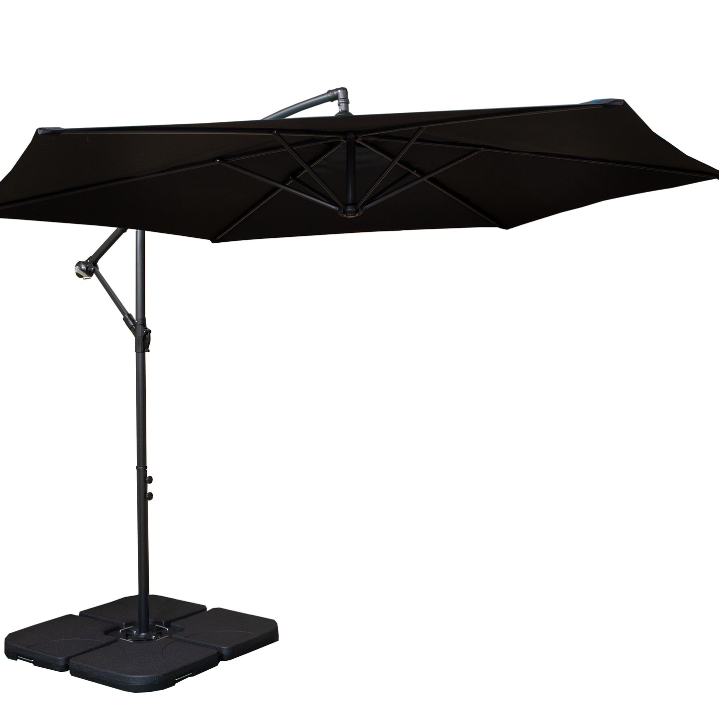 3m Cantilever Banana Garden Parasol in Black with Crank Handle and Parasol Base Weights Included
