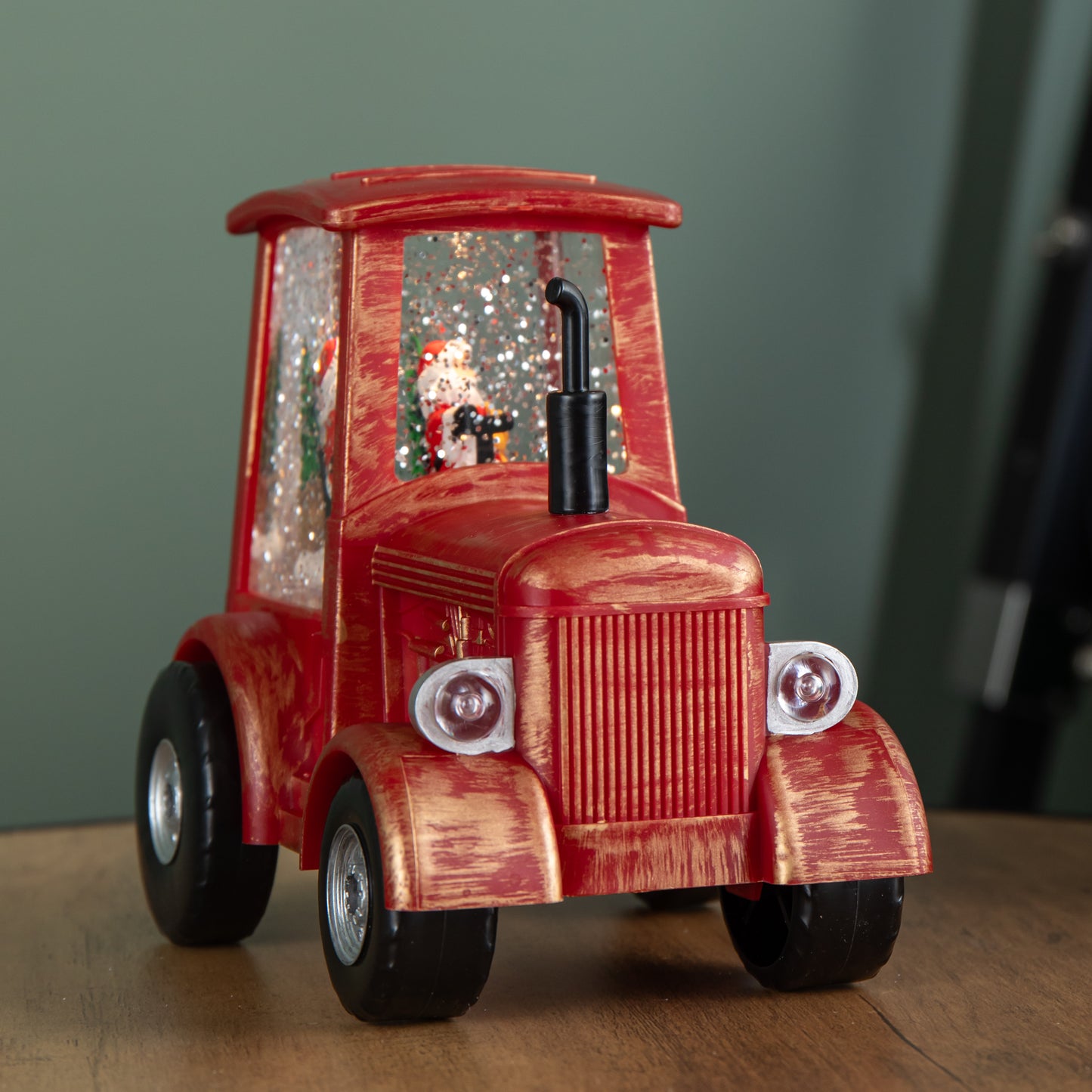 15cm Battery Operated Light up Christmas Tractor Water Spinner with Santa and LEDs