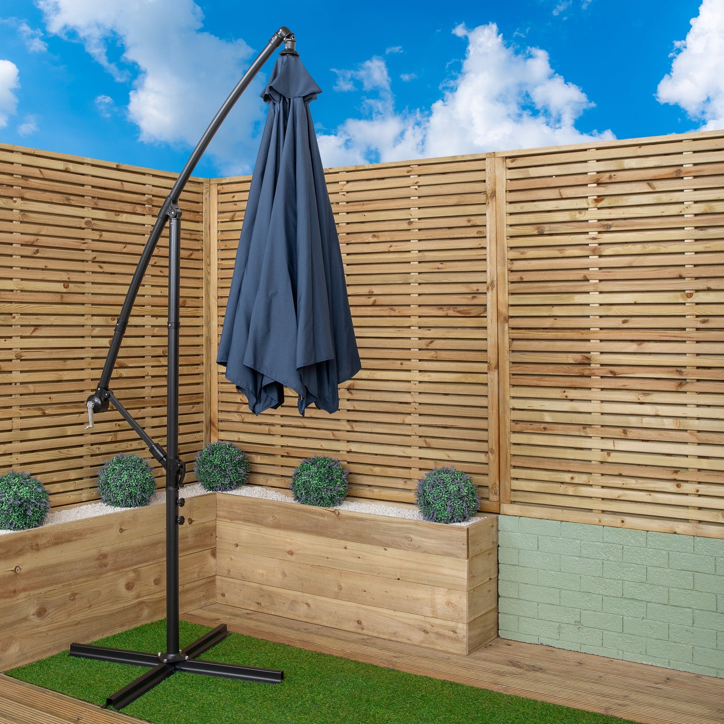 3m Hanging Banana Cantilever Garden Parasol with Cover in Blue