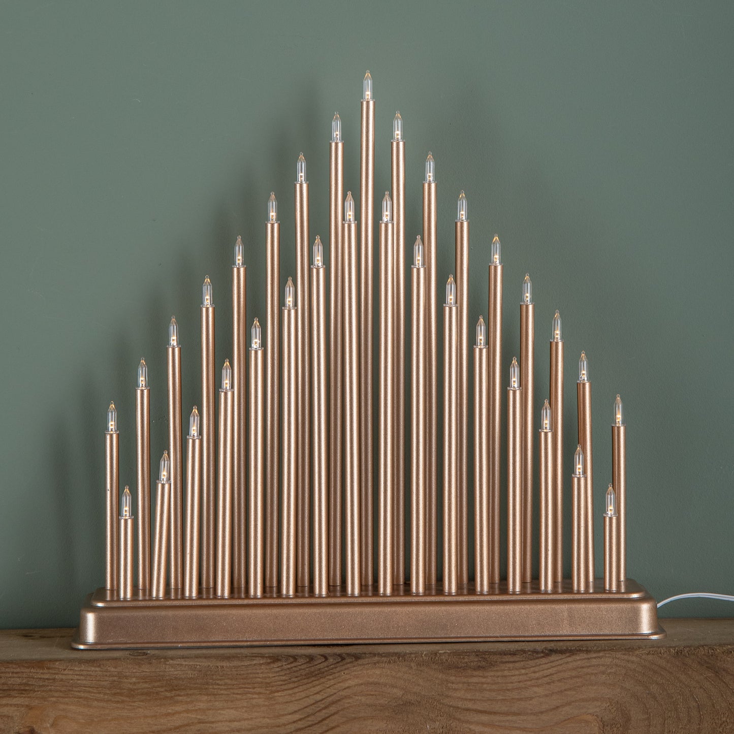 36cm Light up Rose Gold Christmas Candlebridge with 33 LEDs in Warm White
