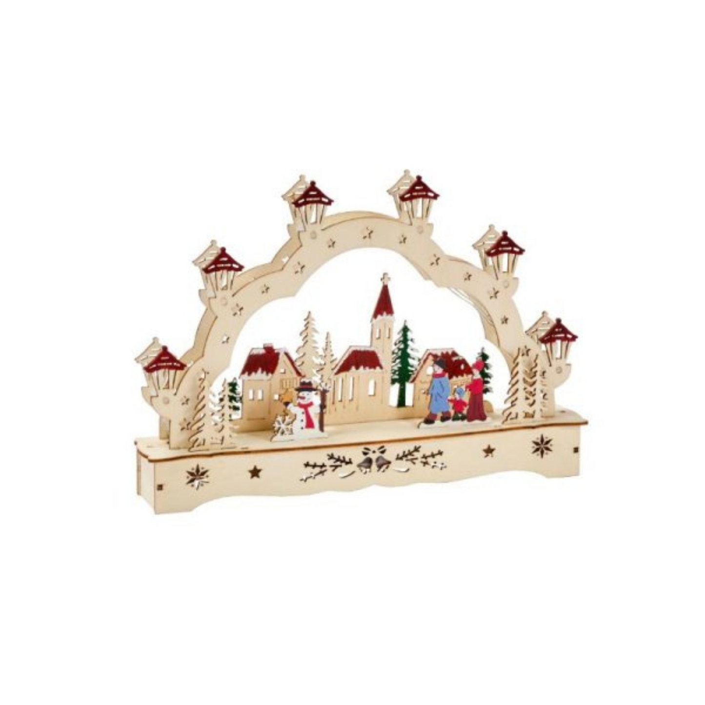 28cm Battery Operated Wooden Christmas Festive Village with LEDs