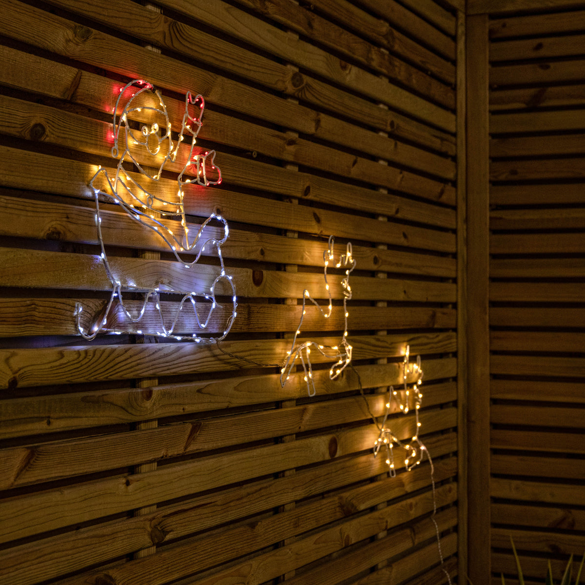 2D LED Sleigh & Reindeer Silhouette Christmas Decoration in Red, Ice White and Warm White