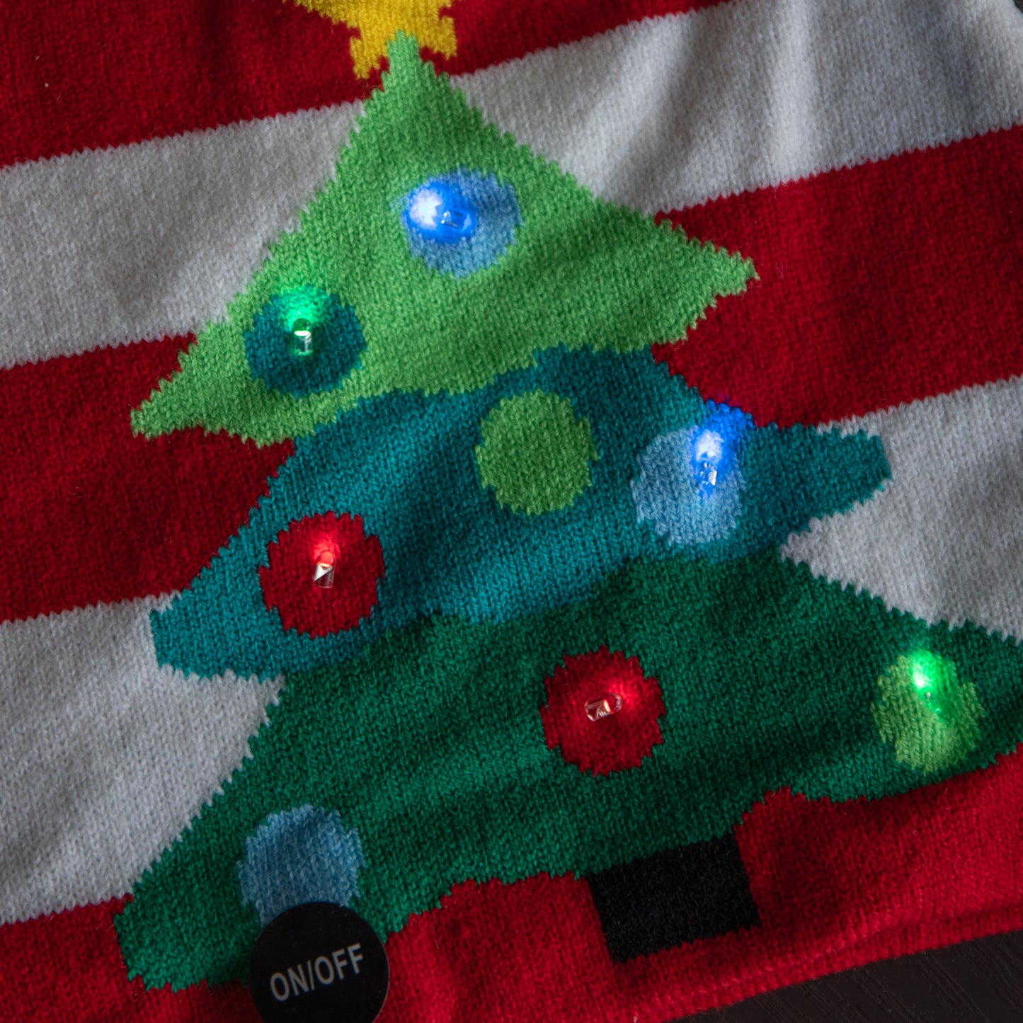 Light up Flashing Party Beanie Festive Hat with Christmas Tree & Multi-Coloured LEDs