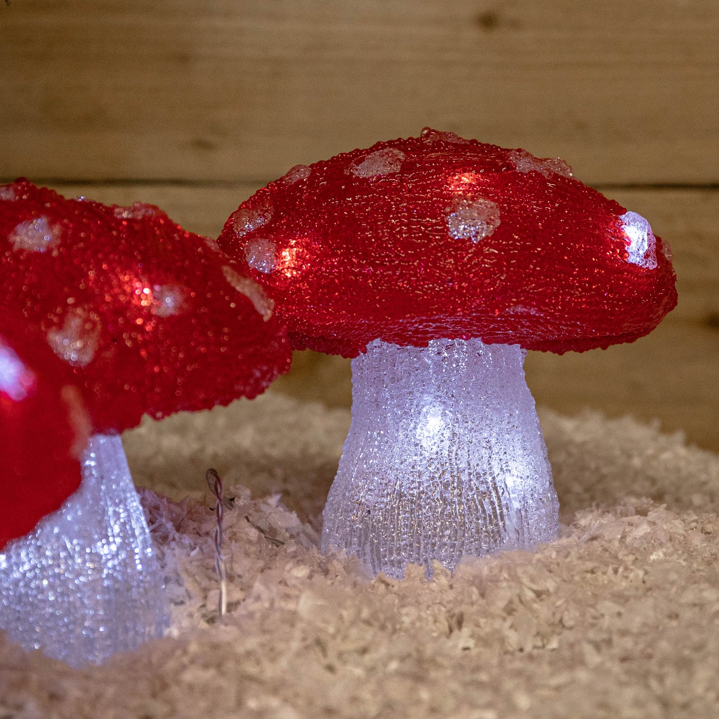 Set of 4 Battery Operated Red & White Acrylic Christmas Mushrooms with Cool White LEDs