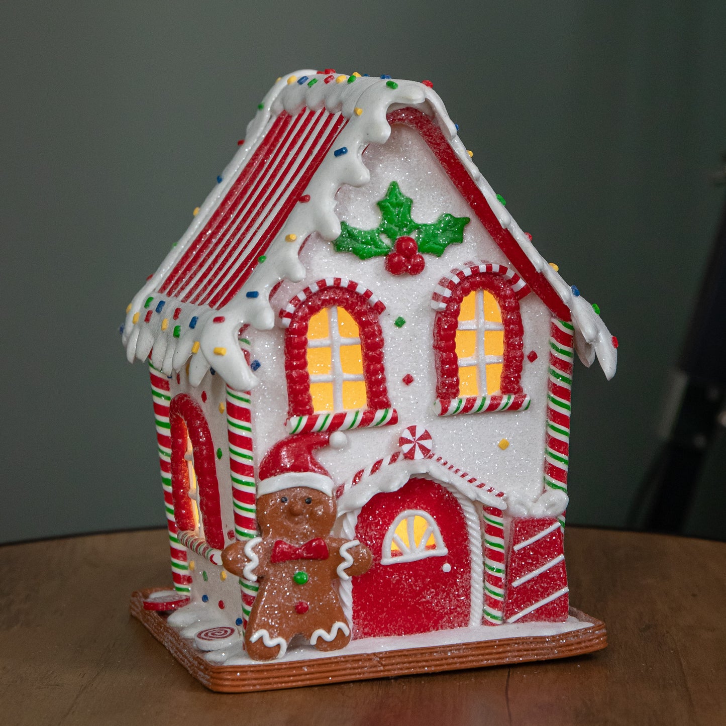 20cm Battery Operated Light up Gingerbread Candy Cabin with Warm White LEDs