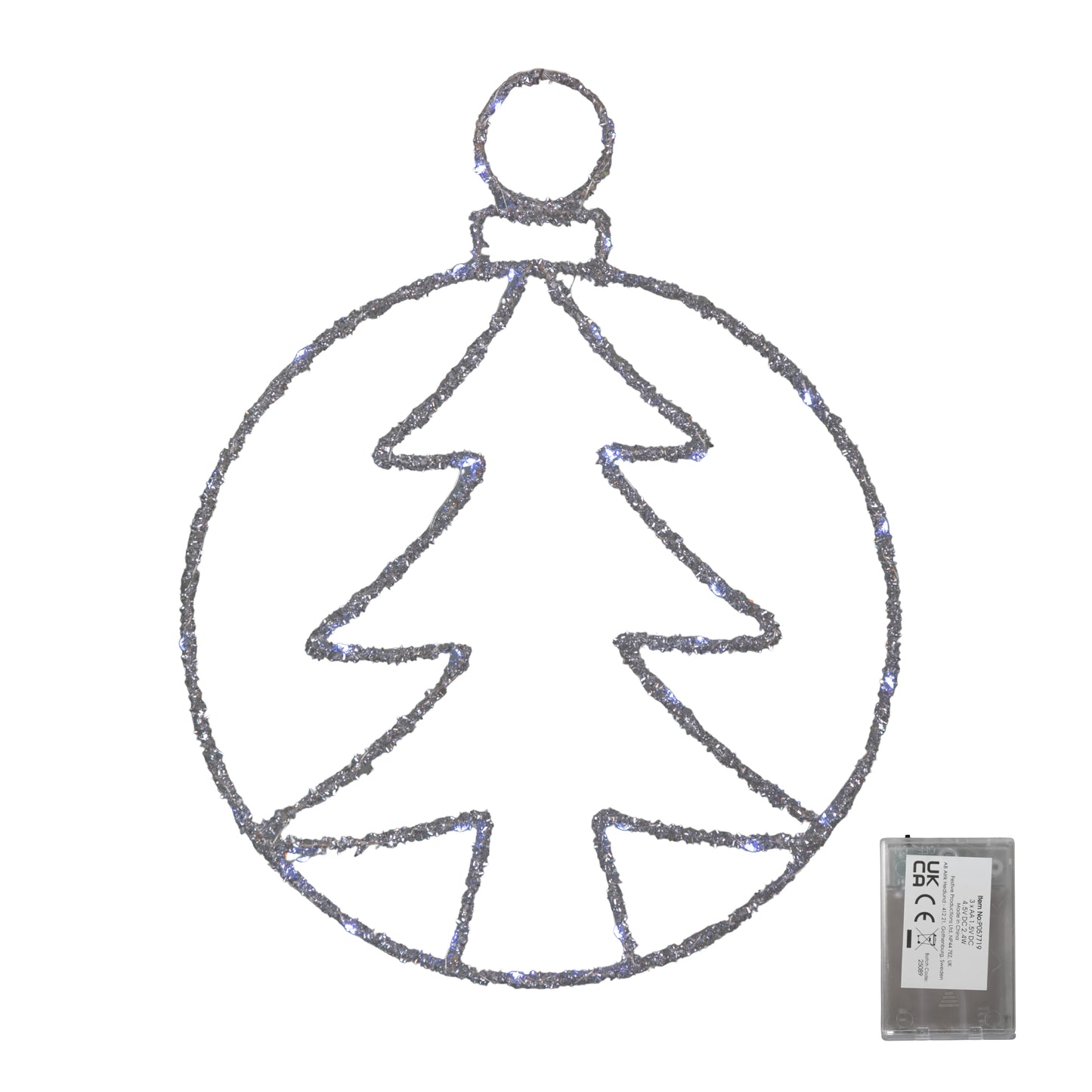 49cm Battery Powered Light up Silver Christmas Tree Ball with Twinkling LEDs