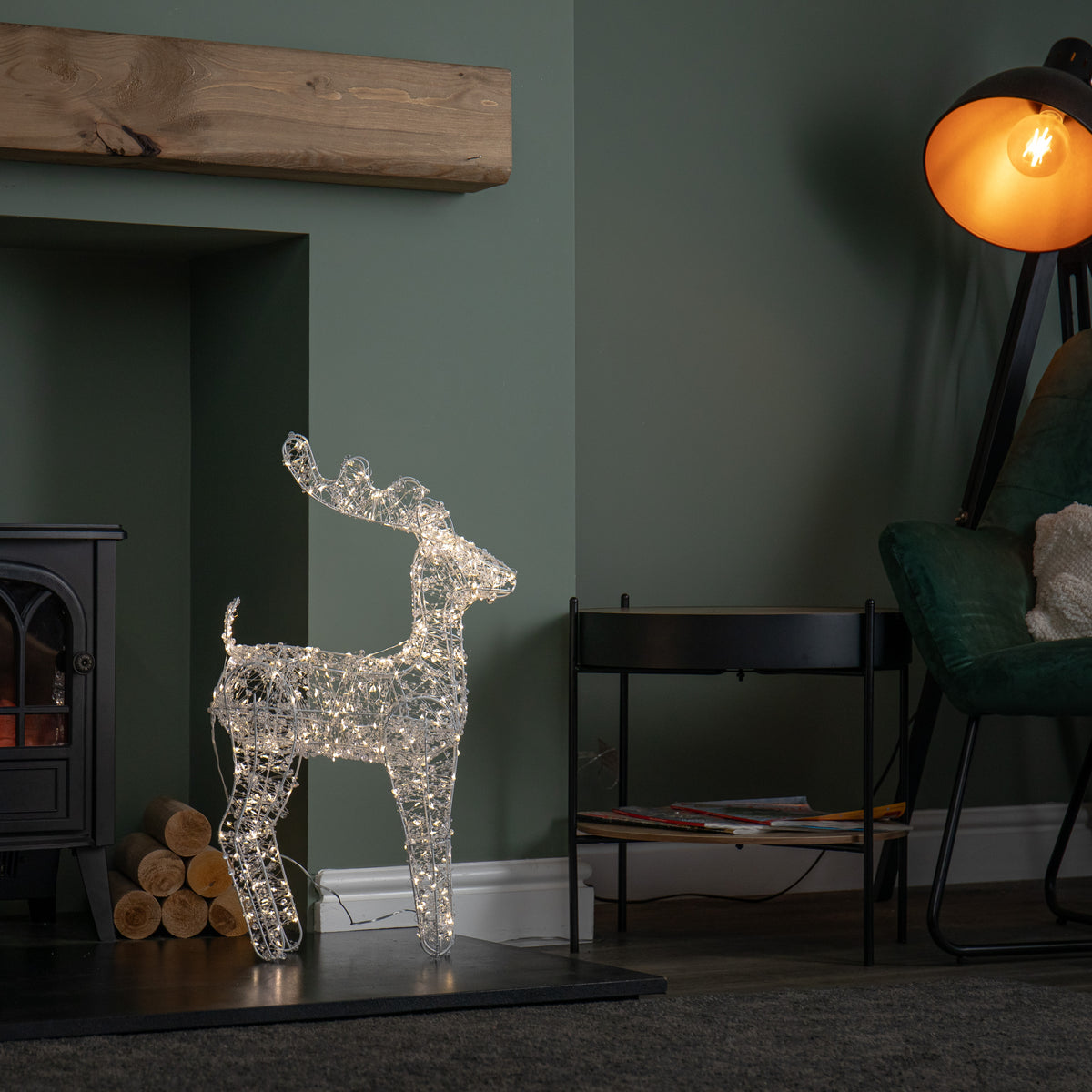 60cm Light up Clear Beaded Christmas Reindeer Decoration with 500 Warm White LEDs