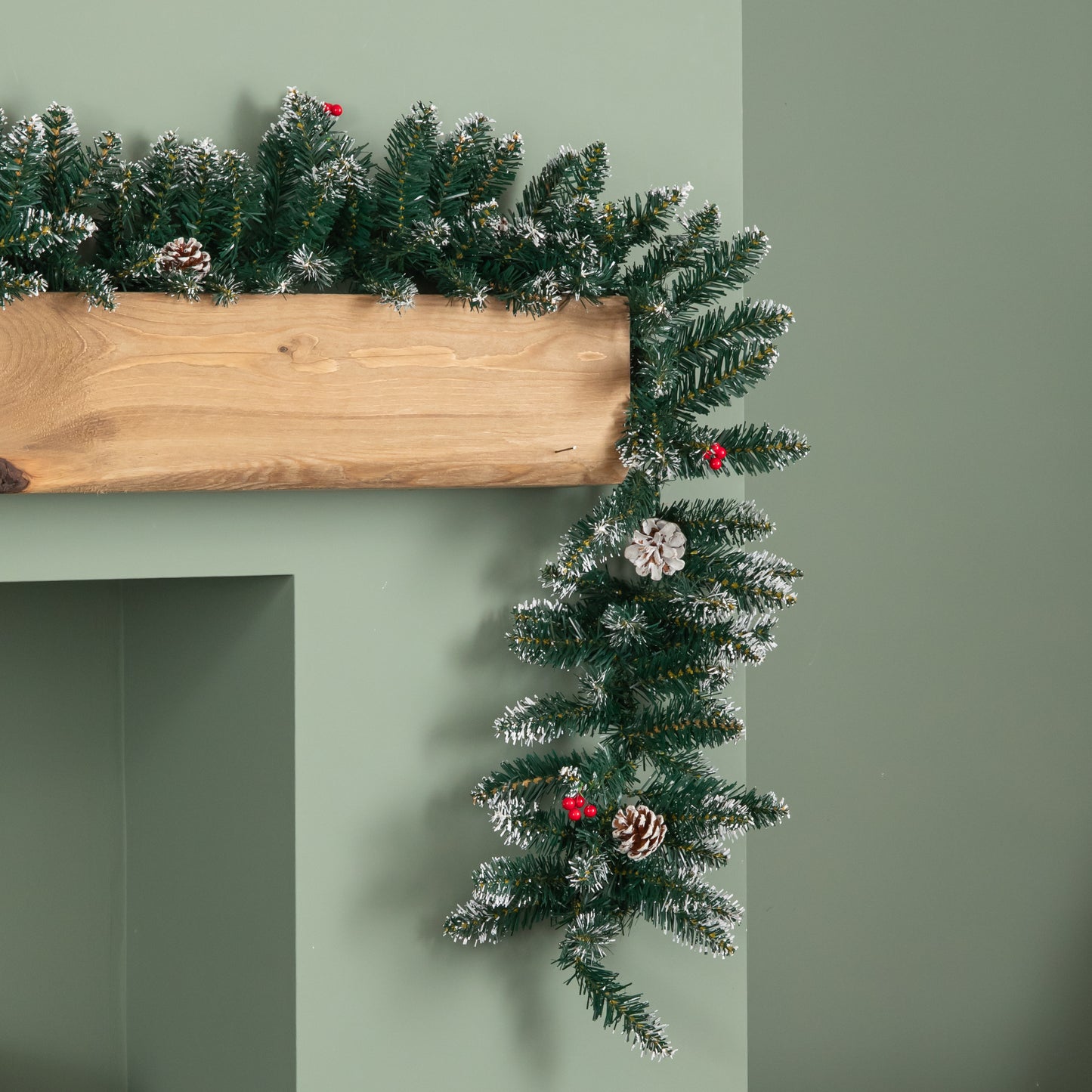 2.7m Green Christmas Garland with Pine Cones and Red Berries