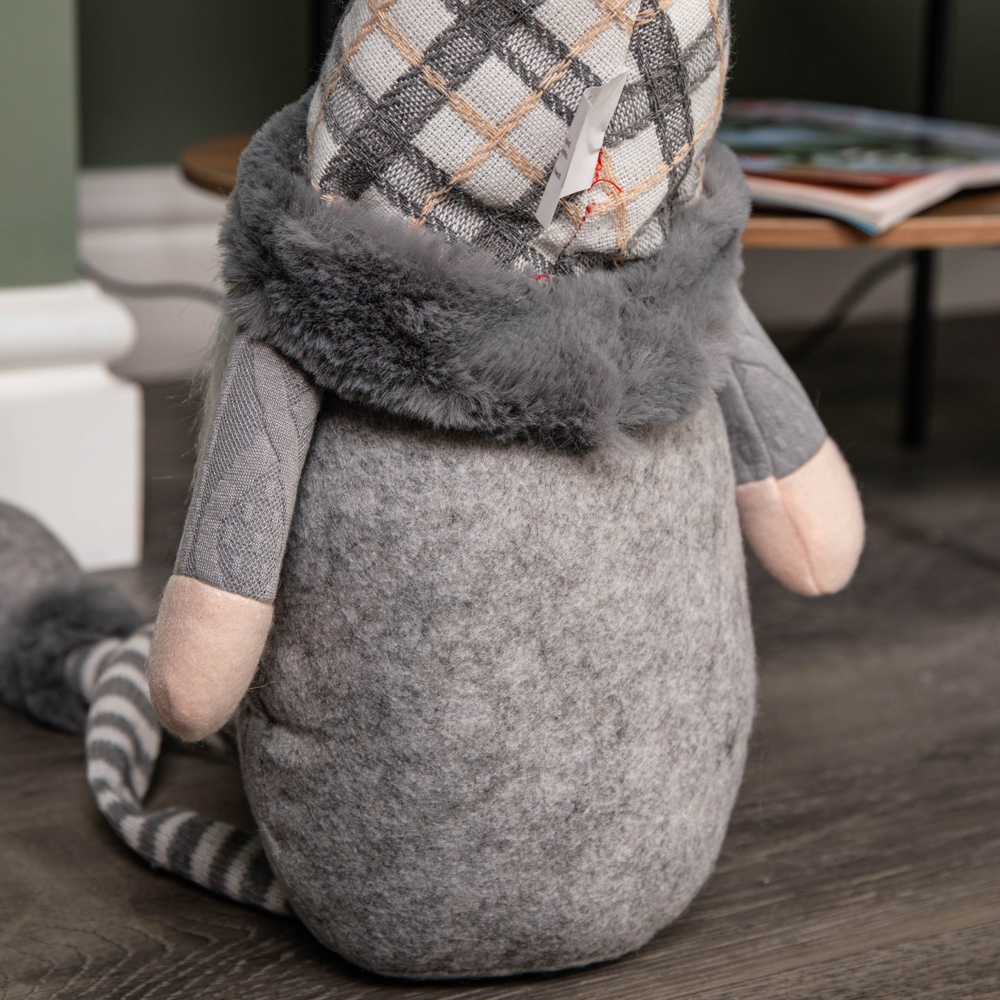 73cm Grey Sitting Christmas Gonk Decoration with Tartan Hat and Dangly Legs