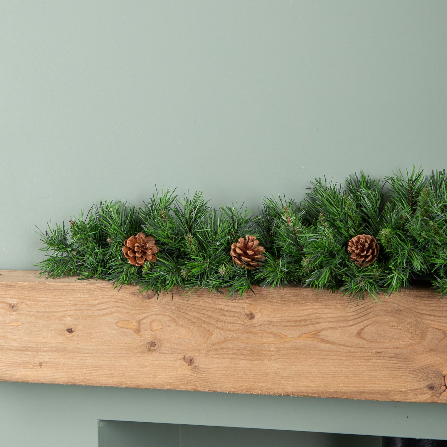90cm Deluxe Snow Time Princess Green Garland Swag 108 Tips With 5 Pine Cones