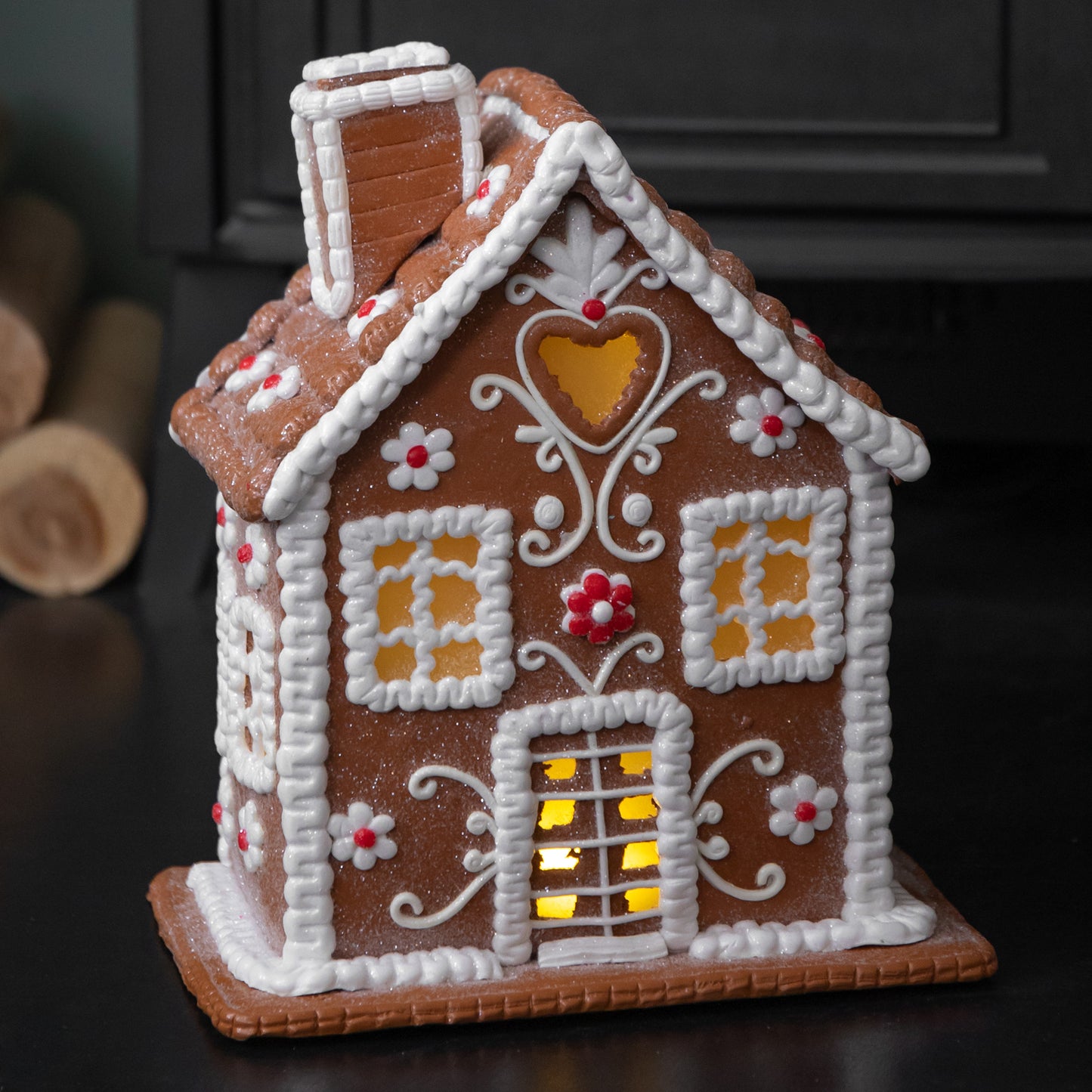 24cm Battery Operated LED Edelweiss Chalet Christmas Gingerbread House Decoration
