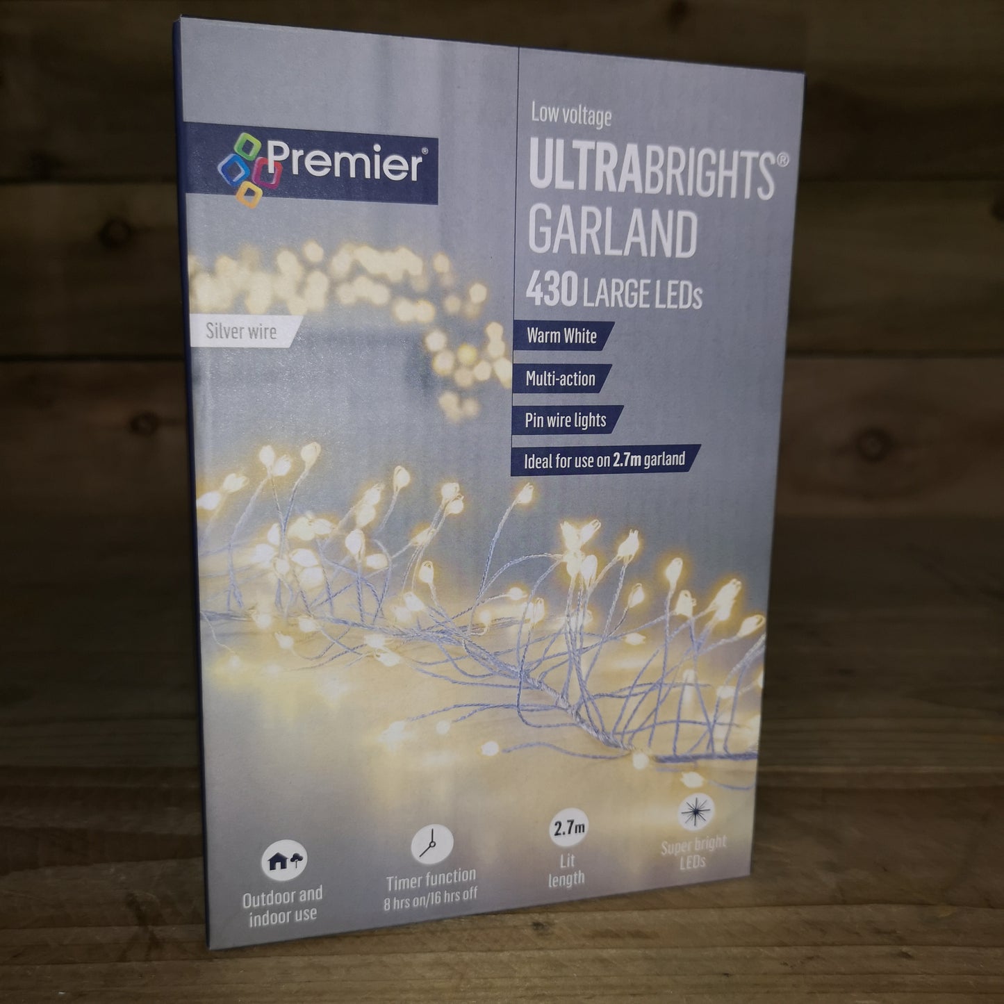 430 LED 2.7m Premier Christmas Outdoor 8 Function Garland Wire Lights Warm White