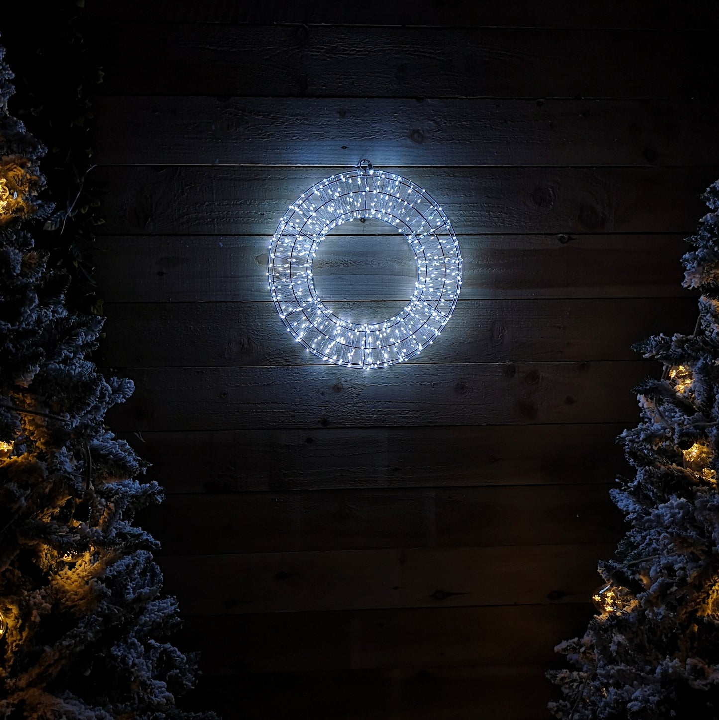 45cm Light up Silver Hanging Christmas Beaded Wreath with 600 White LEDs