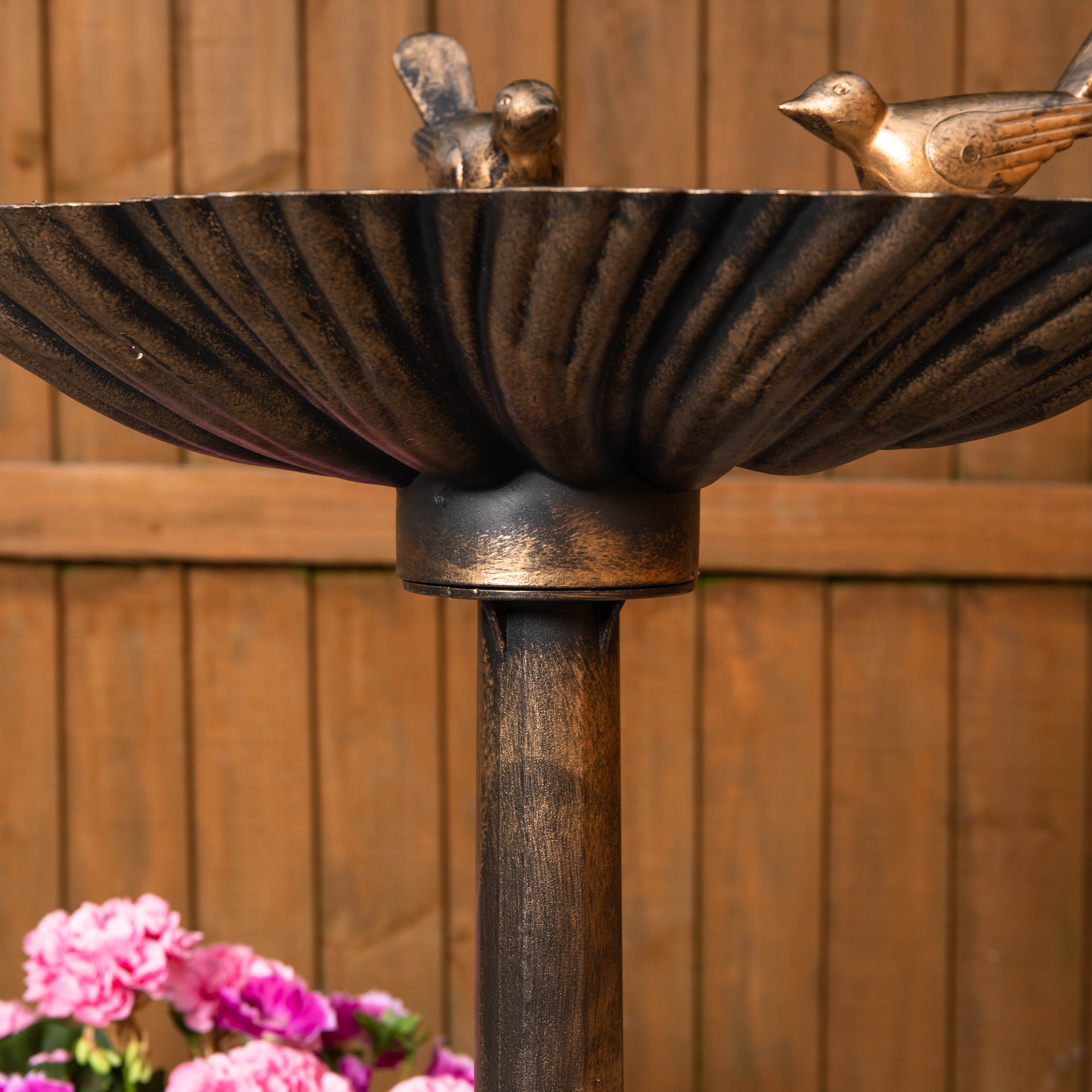 81cm Bronze Effect Garden Patio Bird Bath with Bird Sculptures