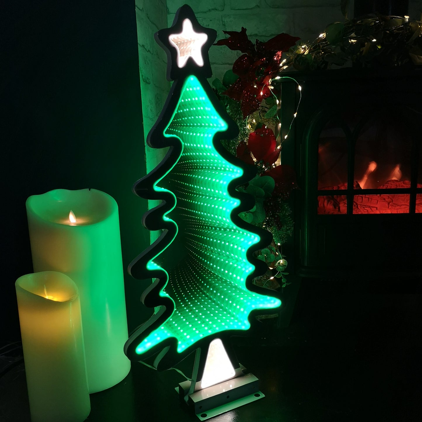 60cm Green Standing LED Infinity Christmas Tree Decoration with Metal Base