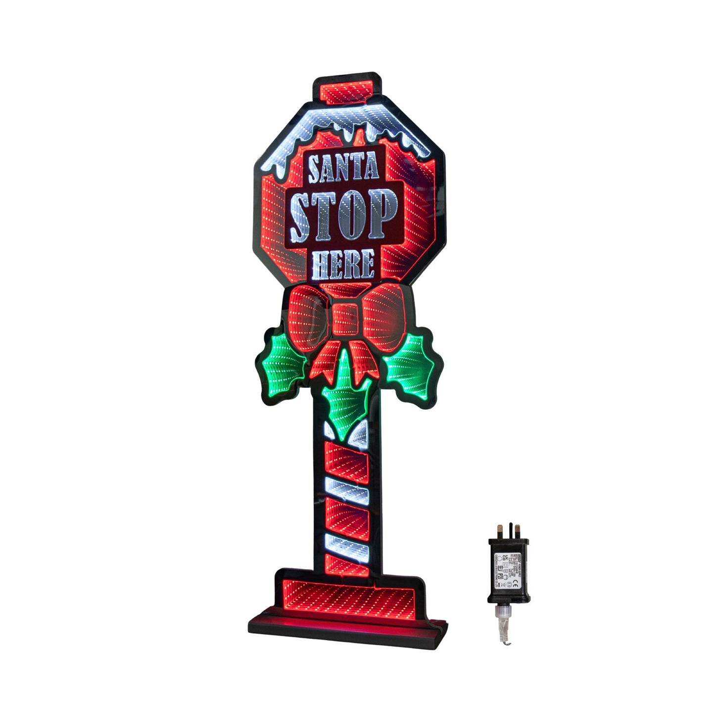 90cm Light up Santa Stop Here Sign Christmas Infinity Decoration with LEDs