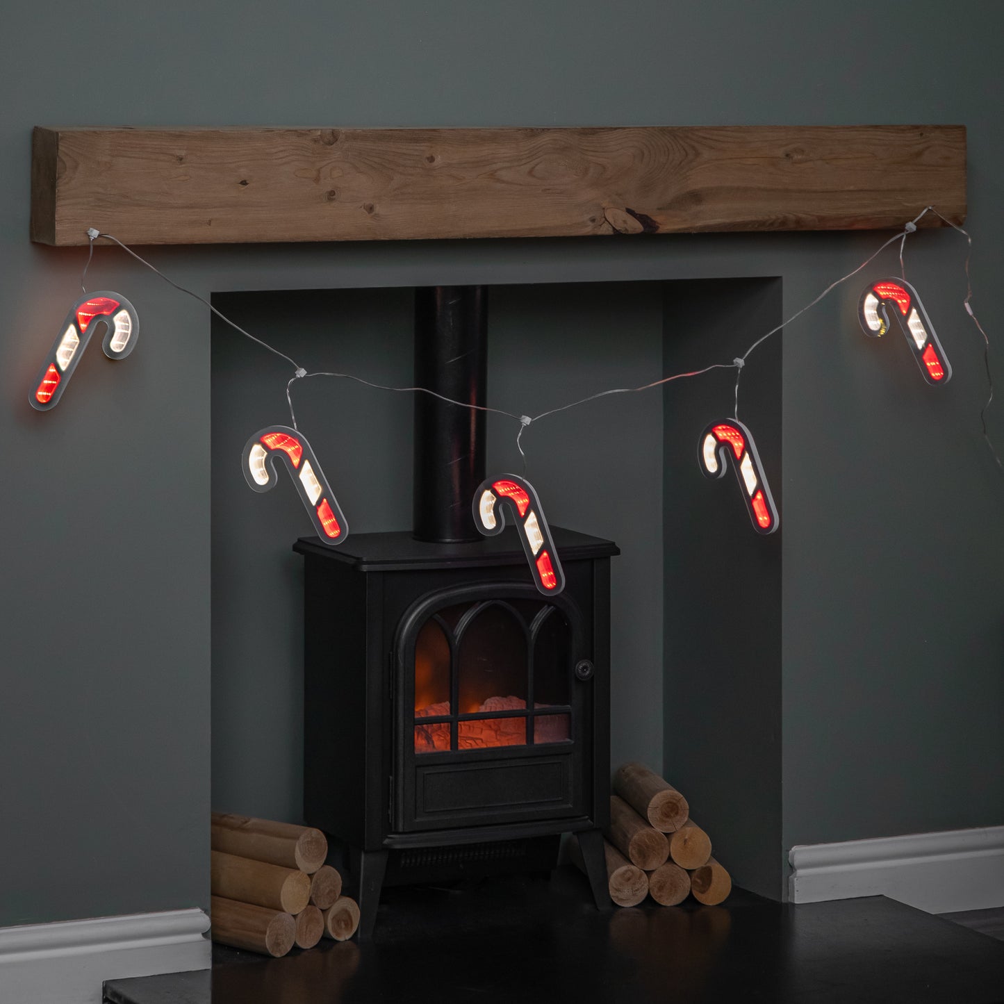 1.75m 6 Hanging Candy Cane Christmas Infinity Light Garland with LEDs