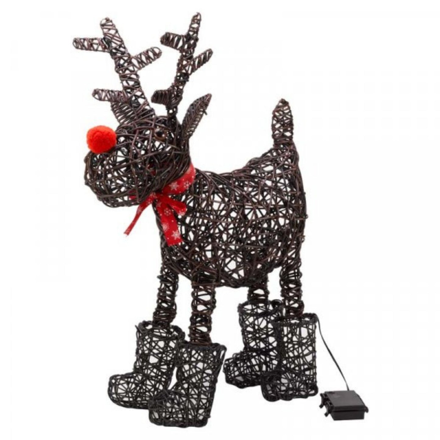 65cm Battery Operated Rattan Woven Rudolph Reindeer with Warm White LEDs