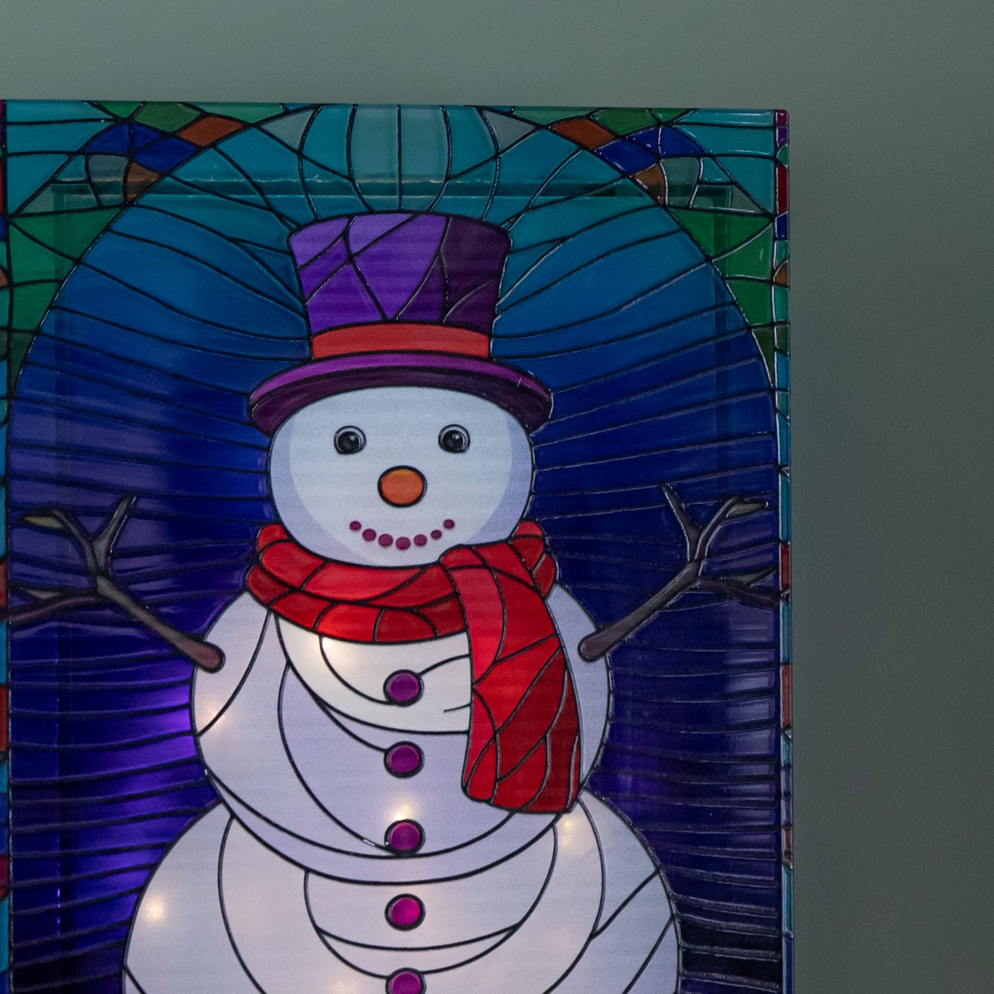 28cm Battery Operated Light up Double Sided Stained Glass Snowman Decoration with LEDs