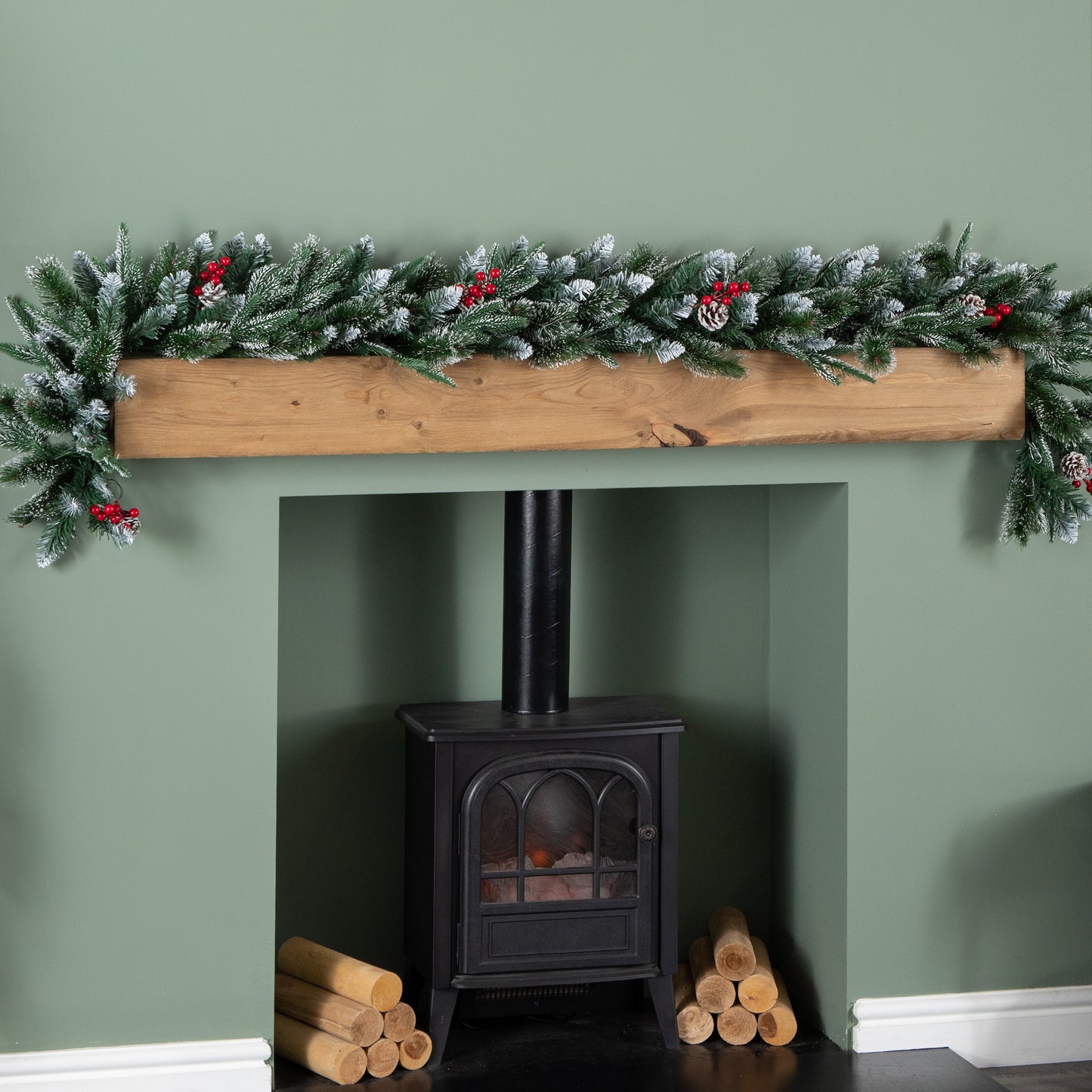 1.8m (6ft) New Jersey Christmas Garland with Red Berries Pinecones & Snow Tipped PVC Branches