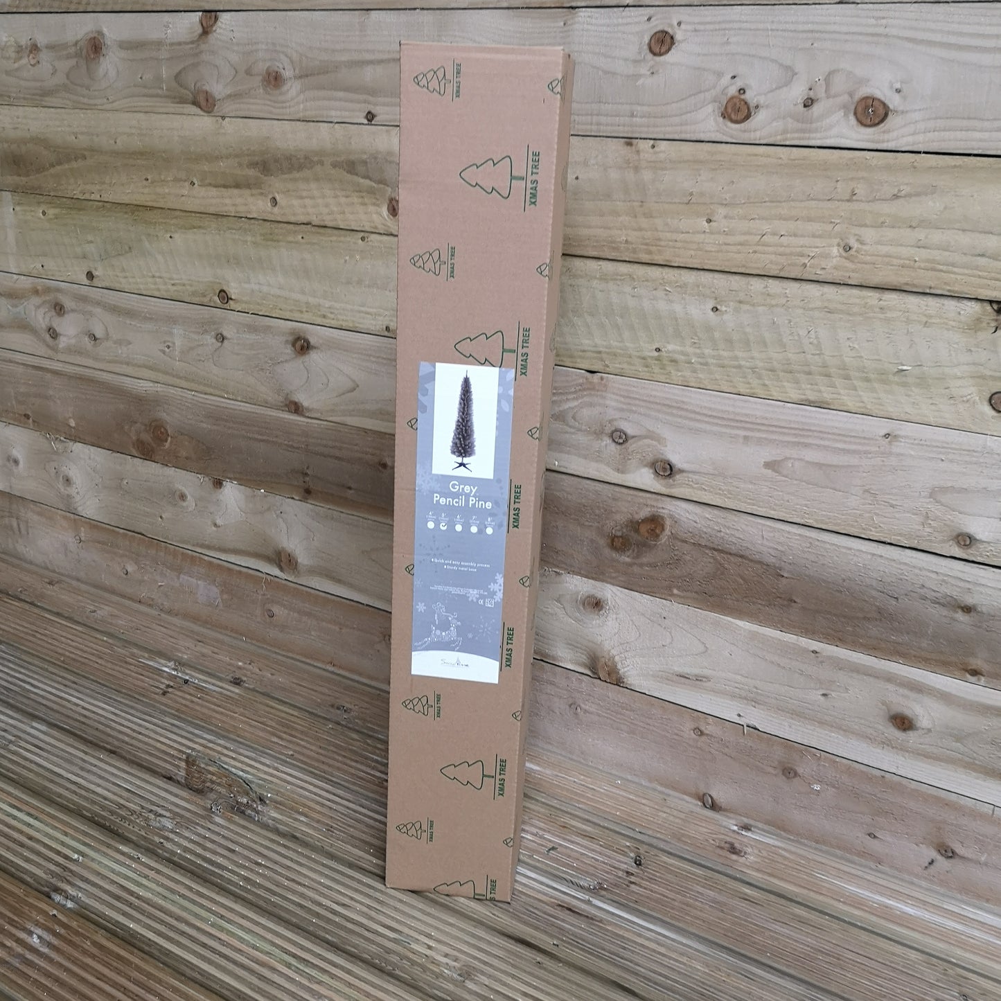 5ft (150cm) Snowtime Wrapped Pencil Pine Grey Christmas Tree with 236 Tips