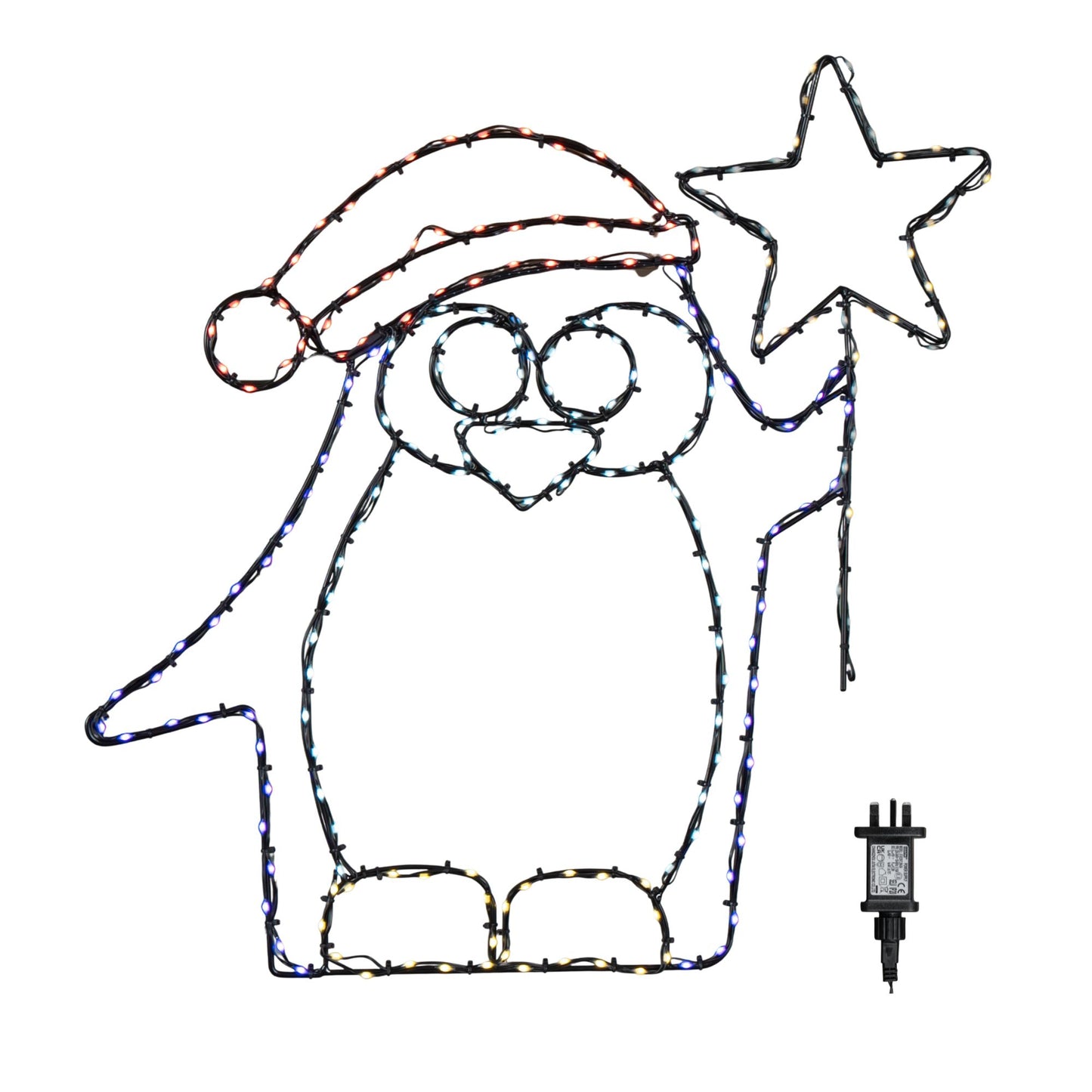 58cm x 52cm Light up FlexiBrights Christmas Penguin with Star & 221 Multi-Coloured LEDs