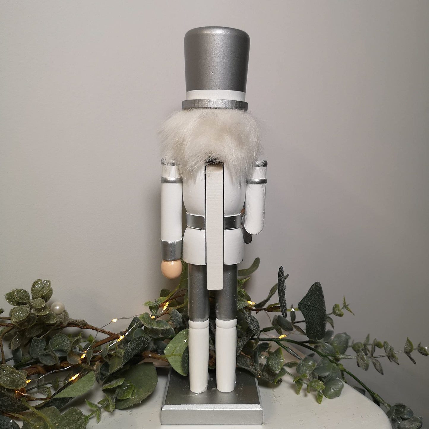 Factory Seconds: 30cm Wooden Christmas Nutcracker Soldier Decoration in White and silver