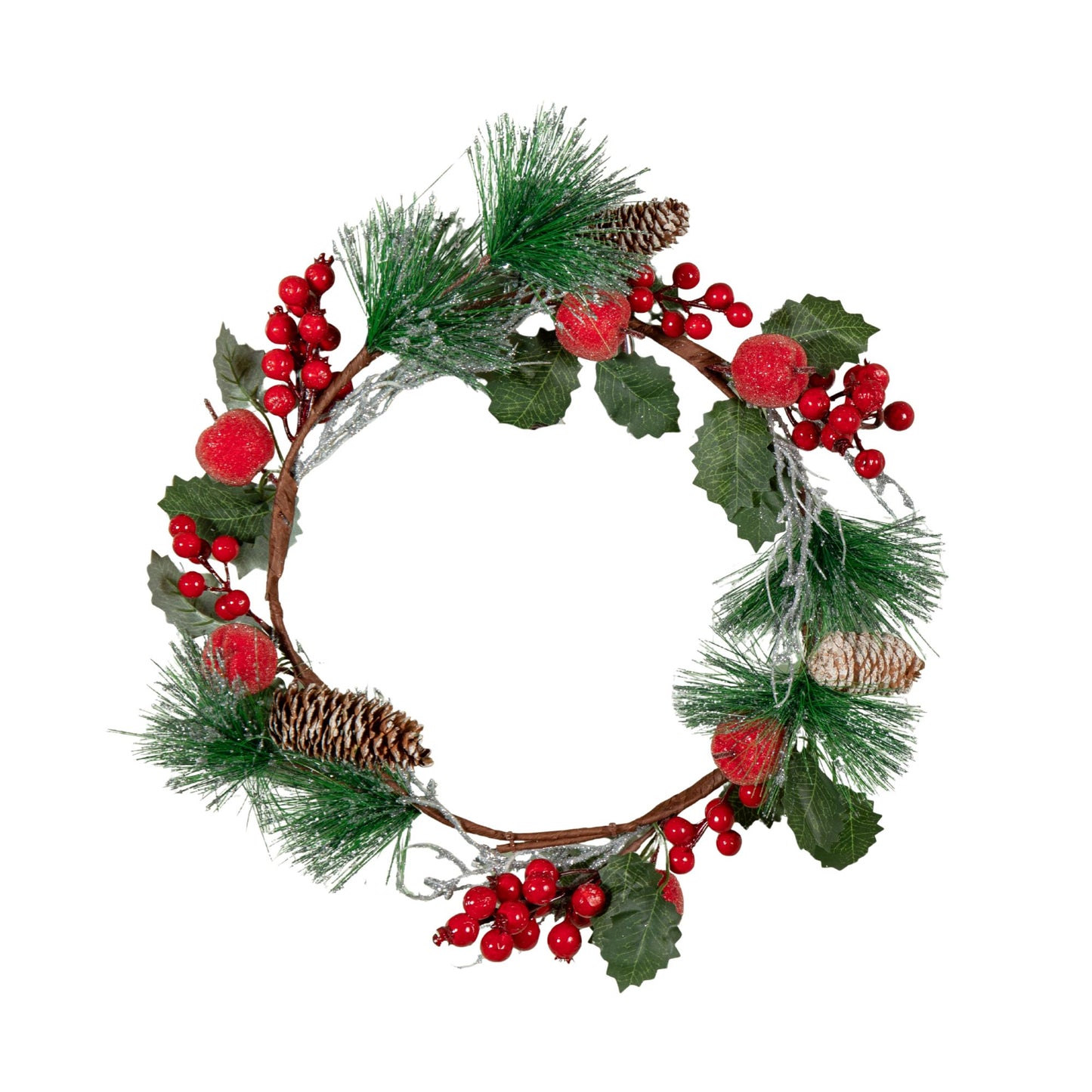 45cm Hanging Christmas Wreath with Apples and Red Berries