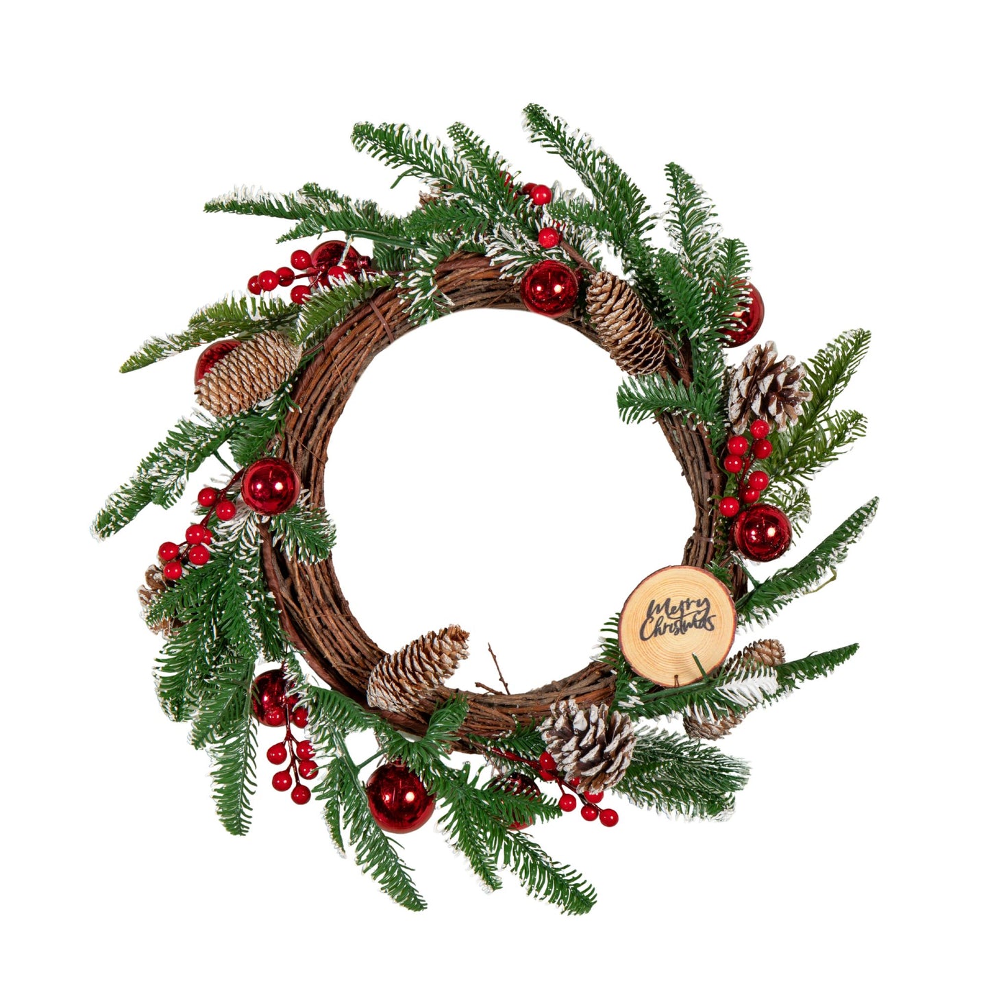 50cm Christmas Pinecone Wreath with Red Berries and Baubles