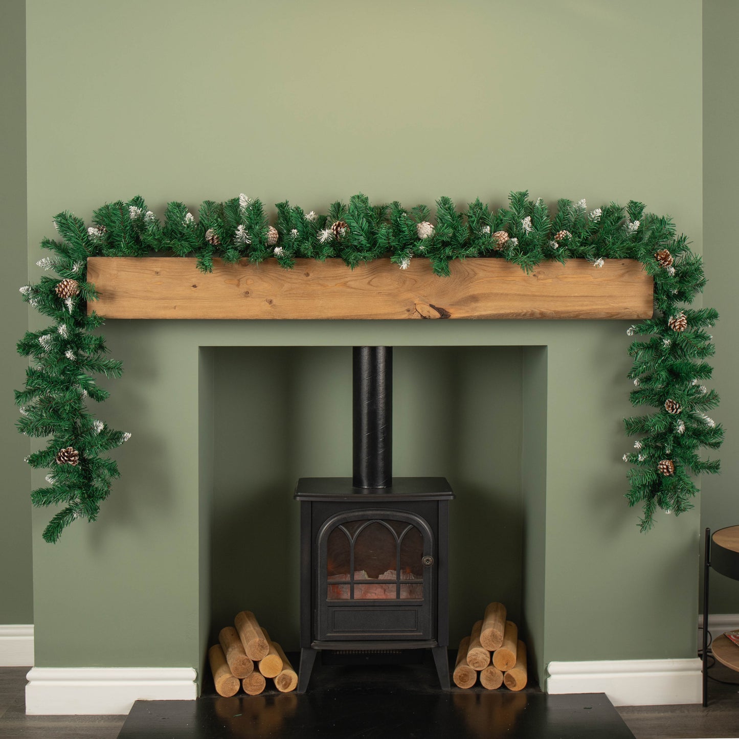 2.7m Snow Tipped Christmas Garland with Pine Cones and Mixed Needles