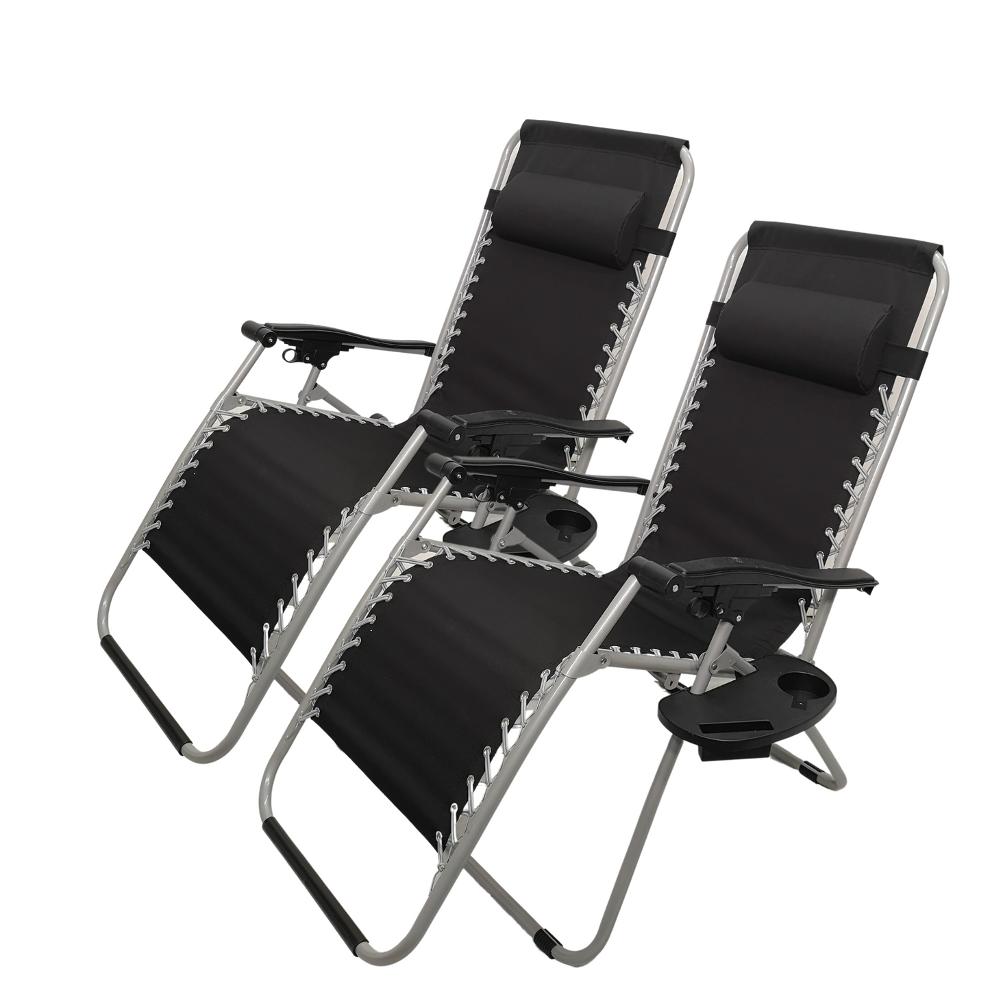 Set of 2 Multi Position Zero Gravity Relaxer Chair Sun Lounger in Black & Silver