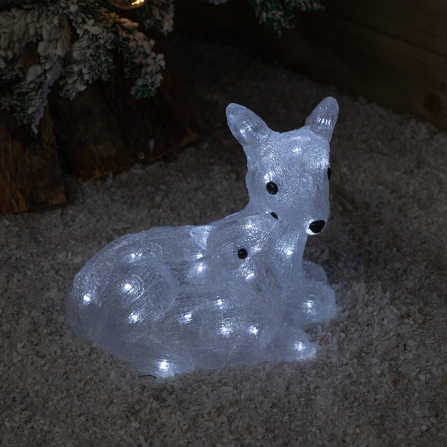 27cm Battery Powered Light up Ice Frosted Christmas Doe & Fawn with LEDs