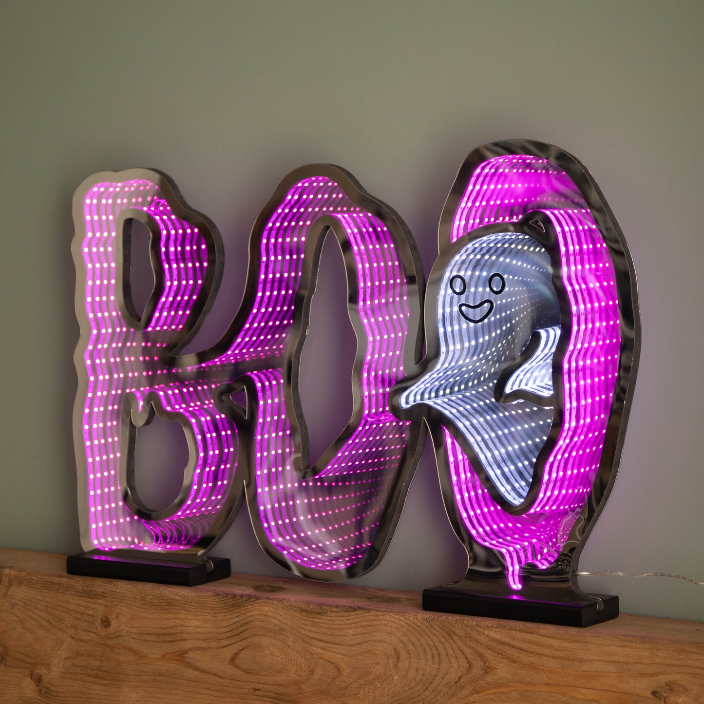 60cm Light up Halloween BOO Infinity Decoration with Pink and White LEDs