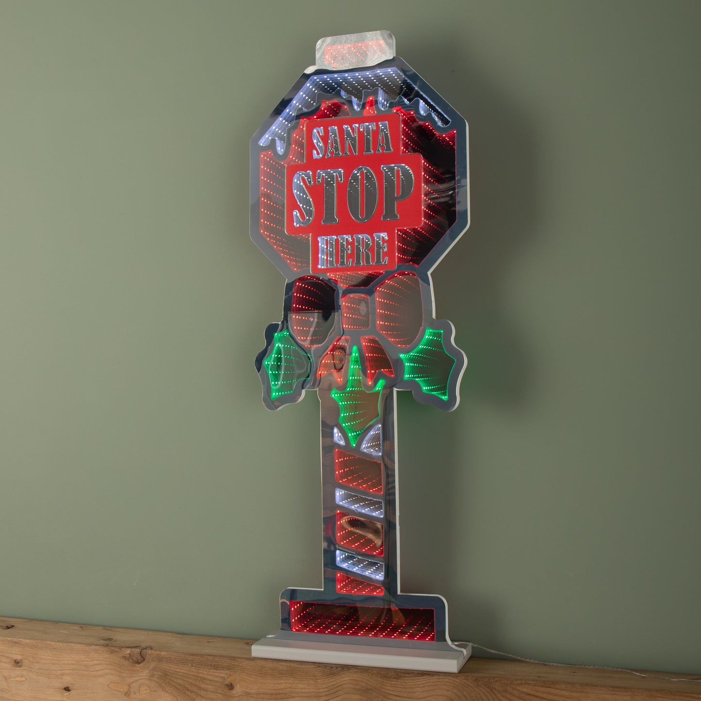 90cm Light up Santa Stop Here Sign Christmas Infinity Decoration with LEDs