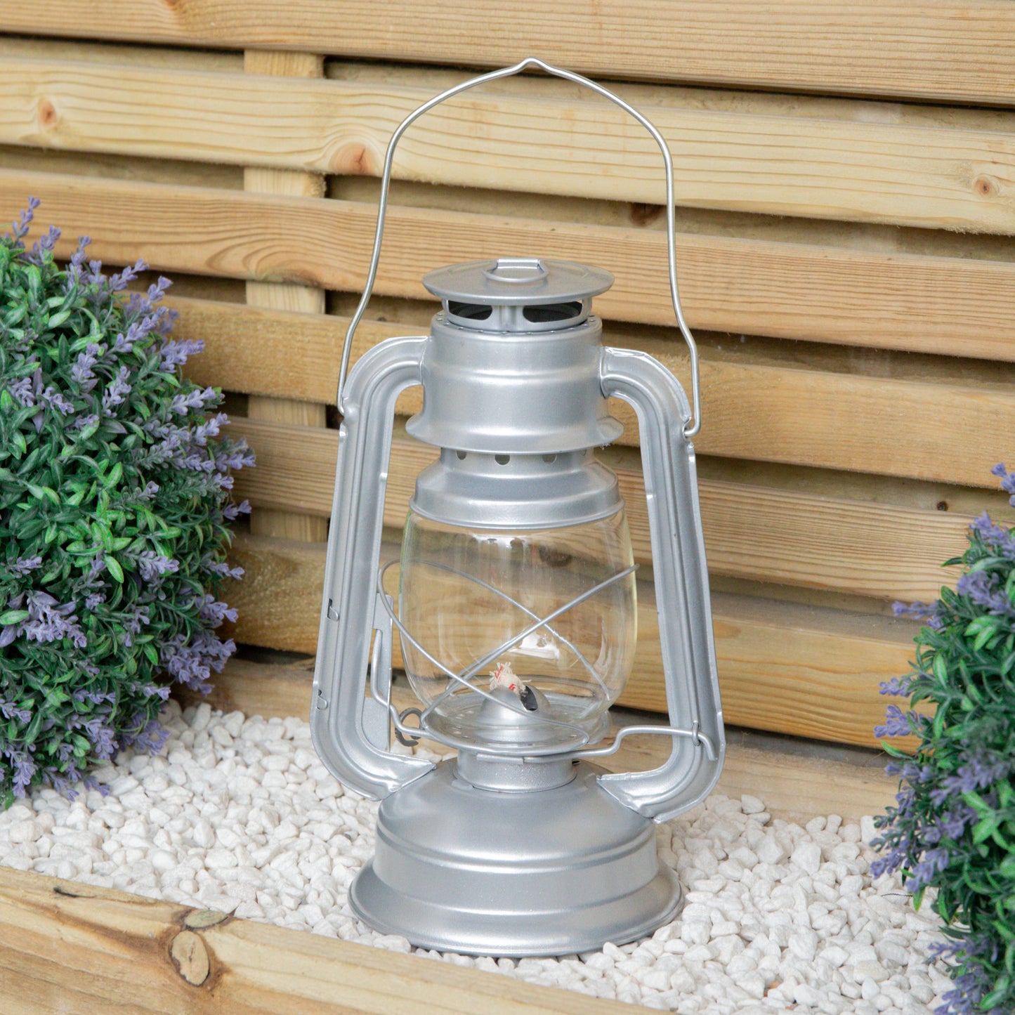 30cm Silver Paraffin Hurricane Lantern Camping Light