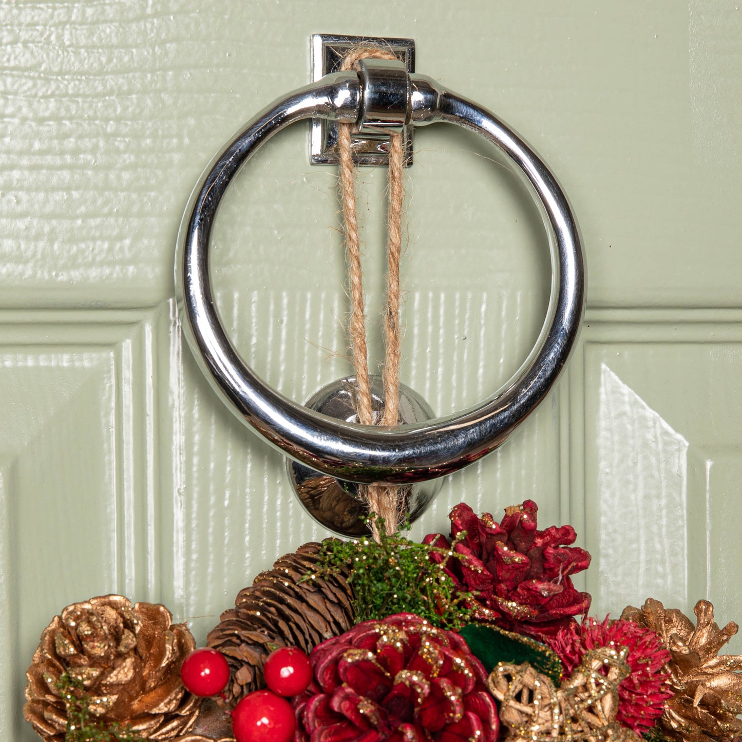 30cm Red Hanging Christmas Wreath with Red Berries and Pinecones
