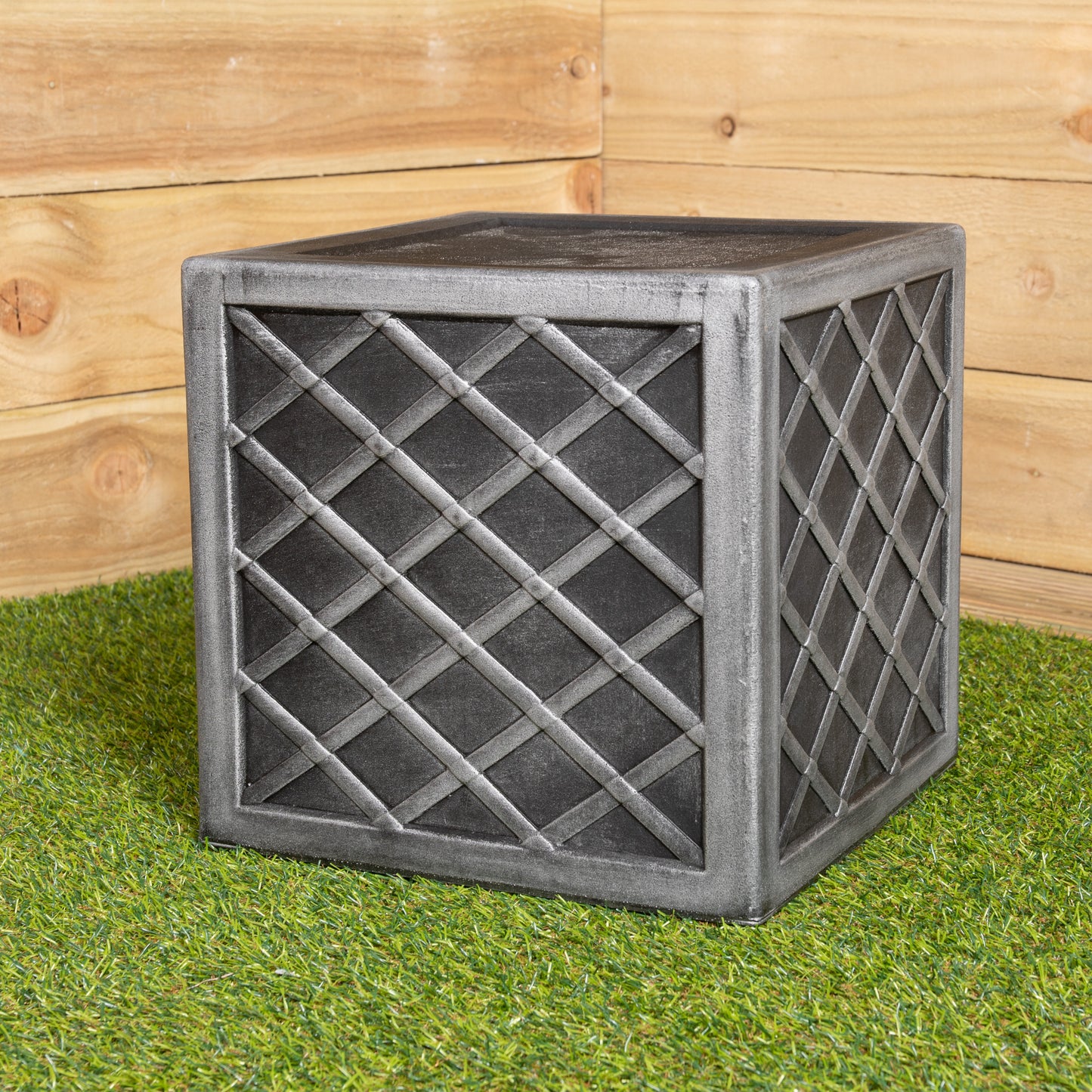 30cm Small Square Plastic Pewter Effect Grey Garden Patio Planter