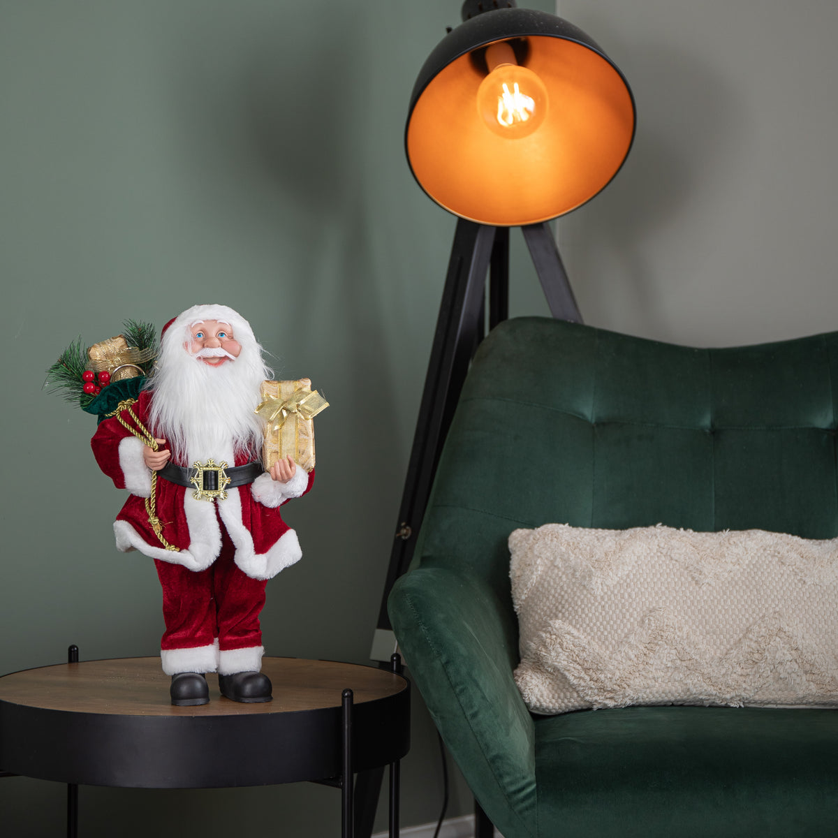 40cm Red Standing Santa with Gift Sack Christmas Indoor Decoration